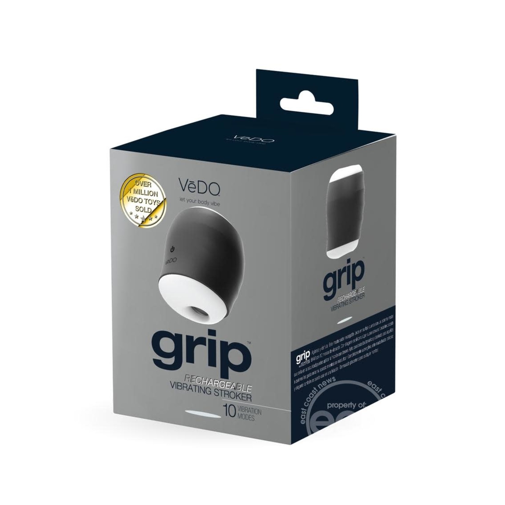 VeDO Grip Rechargeable Silicone Vibrating Sleeve - Just Black/Glow In The Dark