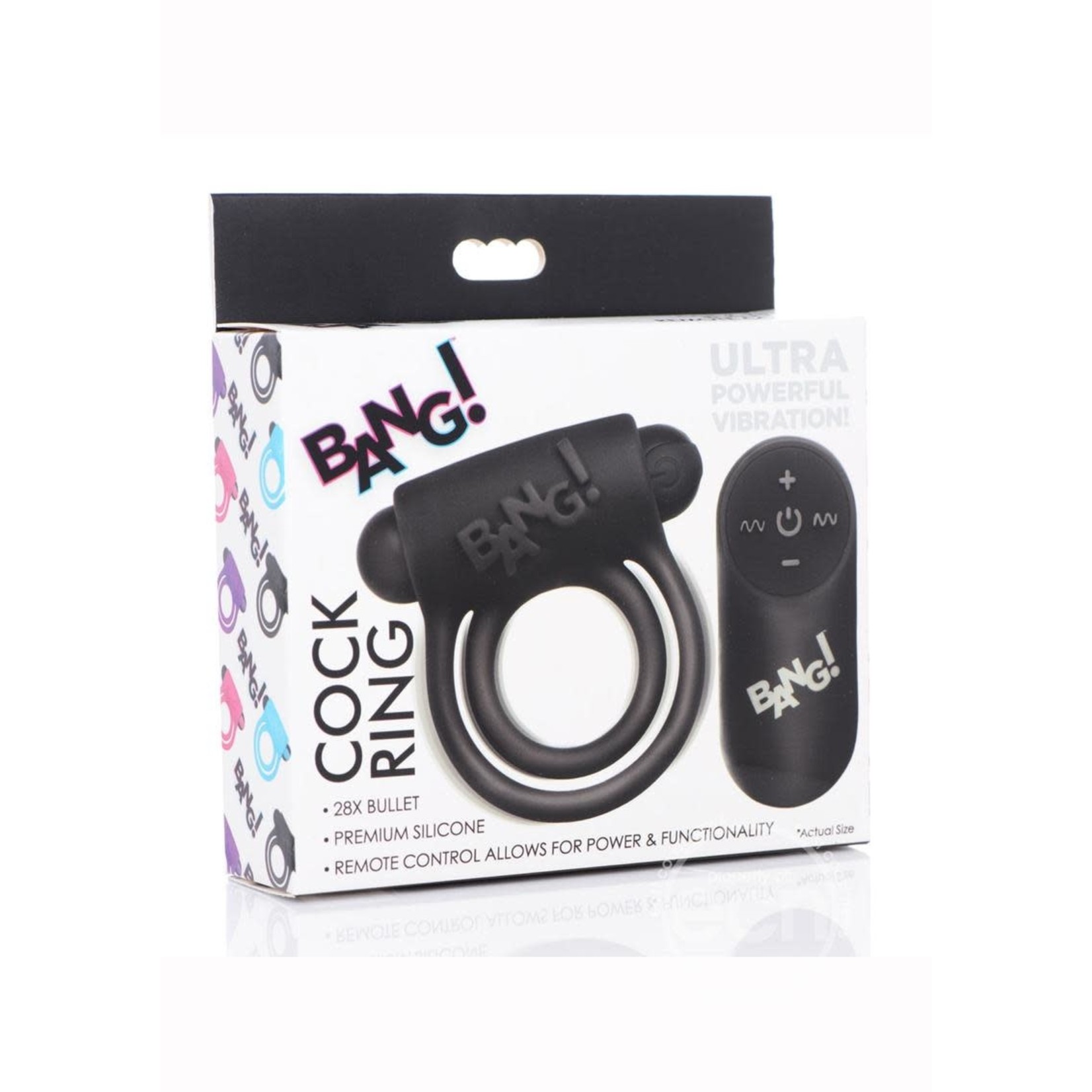 Bang! Silicone Rechargeable Cock Ring And Bullet With Remote Control - Black