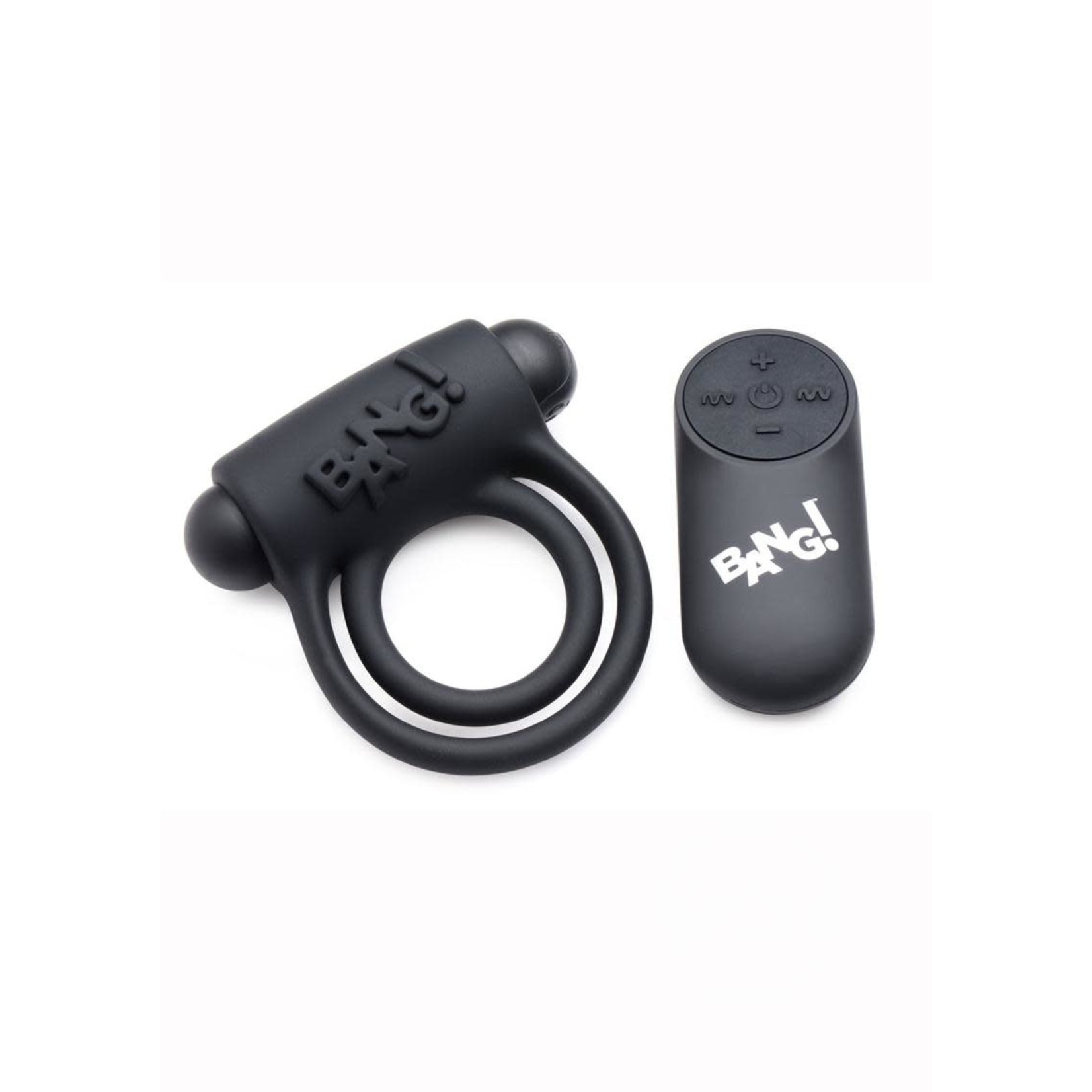 Bang! Silicone Rechargeable Cock Ring And Bullet With Remote Control - Black