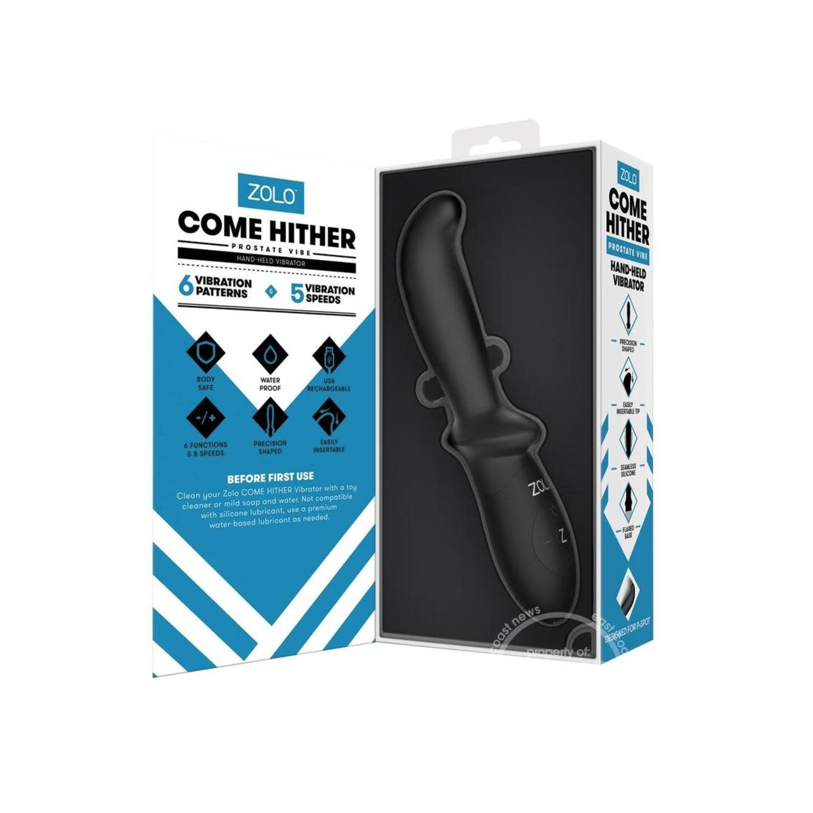 ZOLO Come Hither Prostate Silicone Rechargeable Anal Vibrator - Black