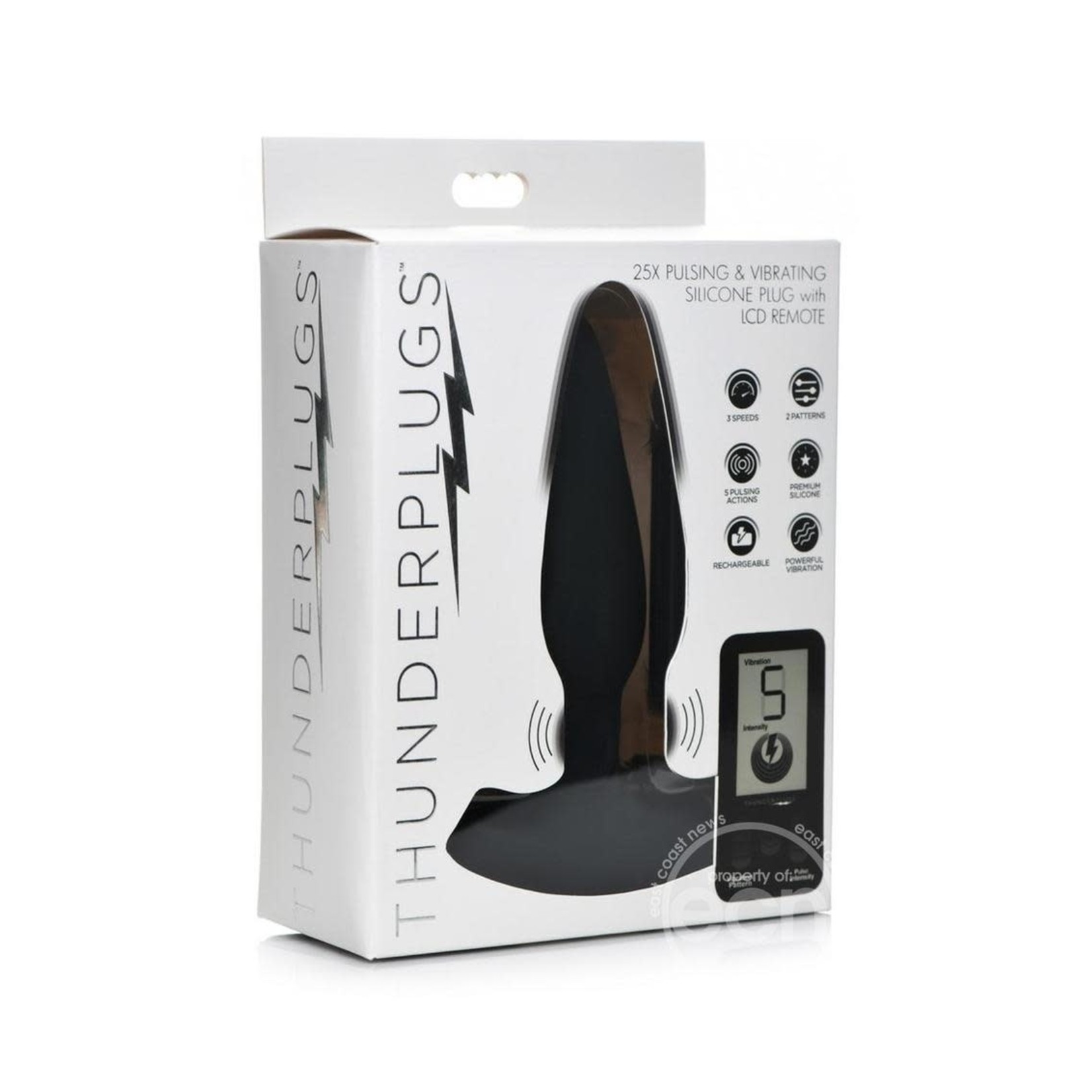 Thunder Plugs 25X Pulsing & Vibrating Rechargeable Silicone Plug with LCD Remote - Black