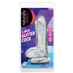 Naturally Yours Glitter Dildo With Balls 6in - Clear