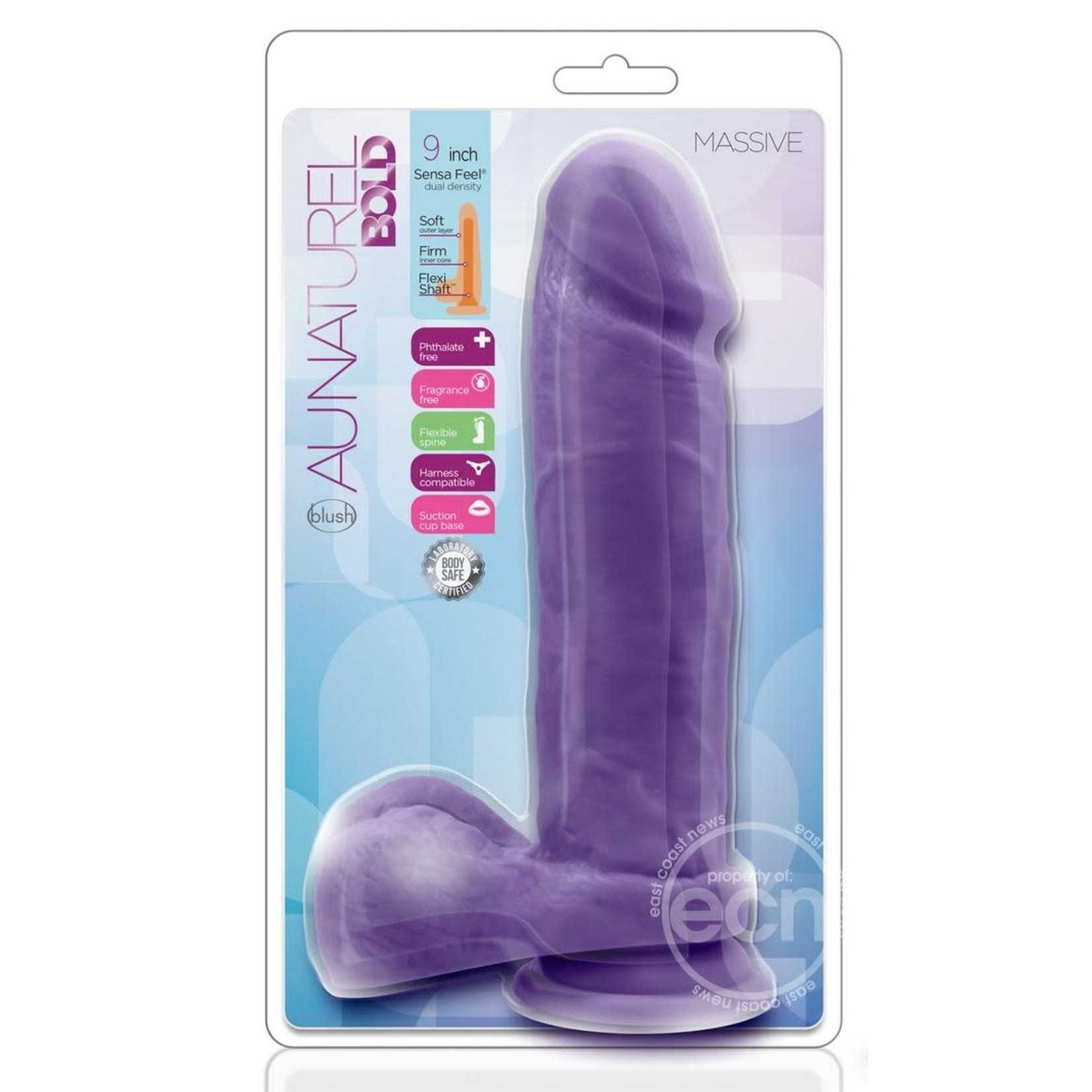 Au Naturel Bold Massive Dildo With Suction Cup 9in - Purple