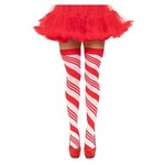 Spandex Sheer Candy Cane Striped Thigh Highs - O/S - Red/White