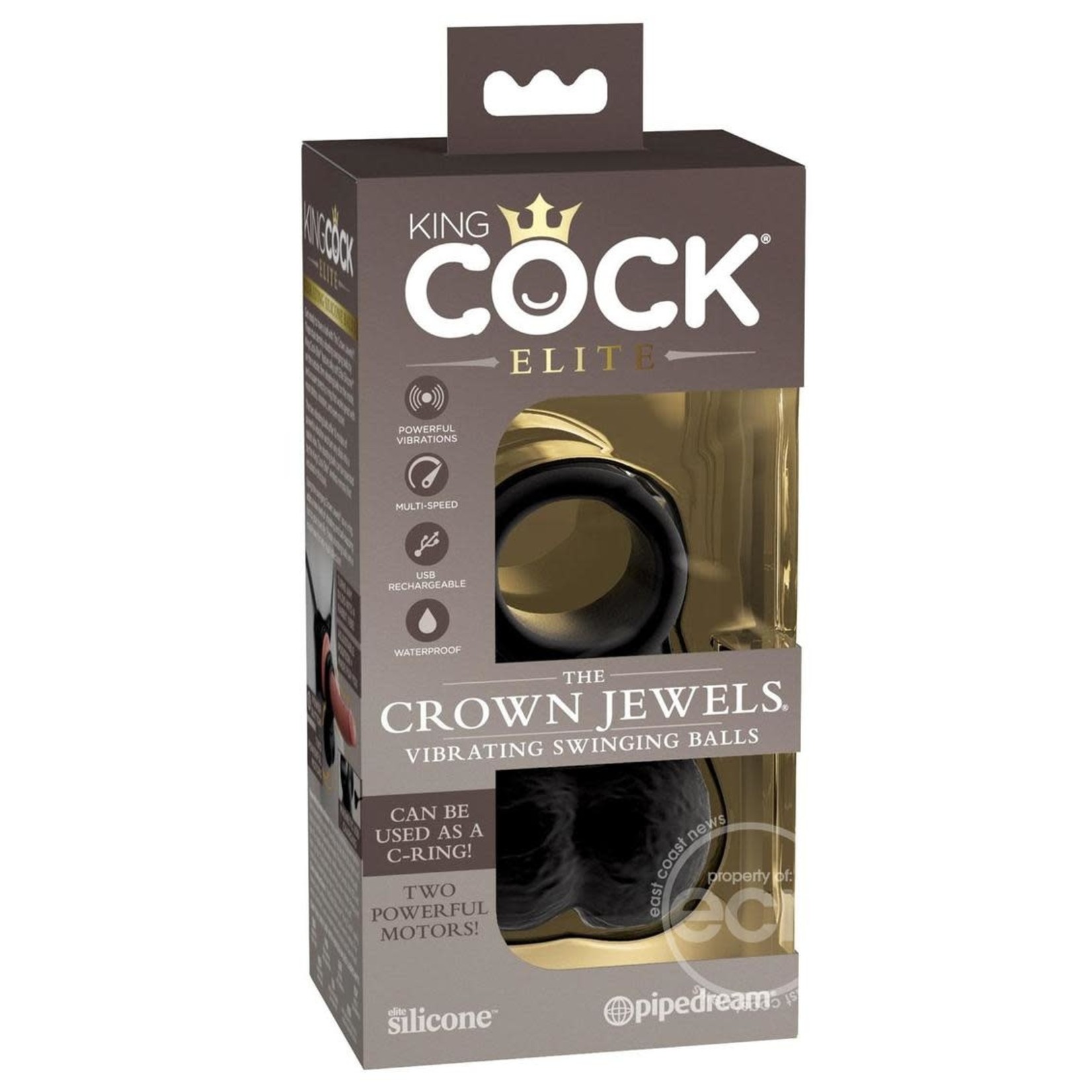 King Cock Elite Crown Jewels Vibrating Rechargeable Silicone Balls and Cockring - Black