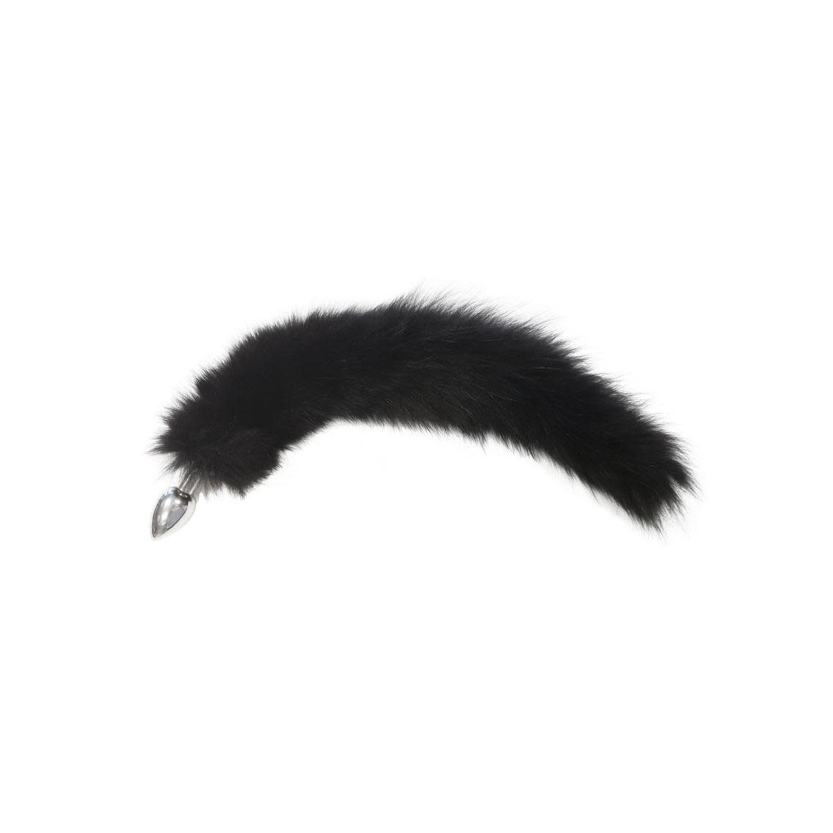 Rouge Stainless Steel Butt Plug Tail With Real Fur - Medium - Black