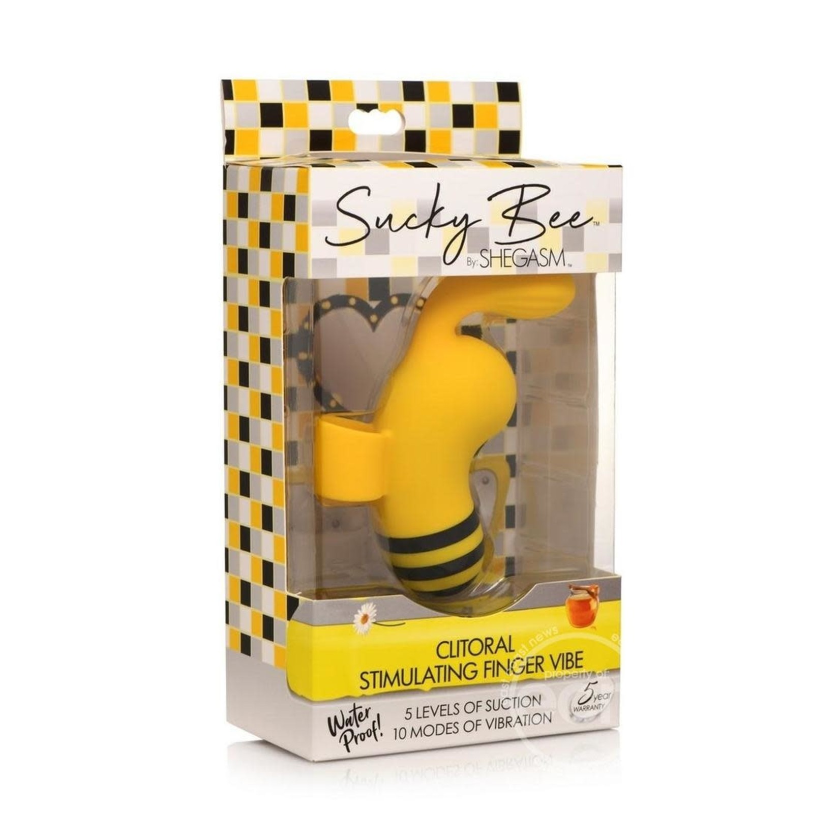 Shegasm Sucky Bee Rechargeable Silicone Clitroal Stimulating Finger Vibe - Black/Yellow