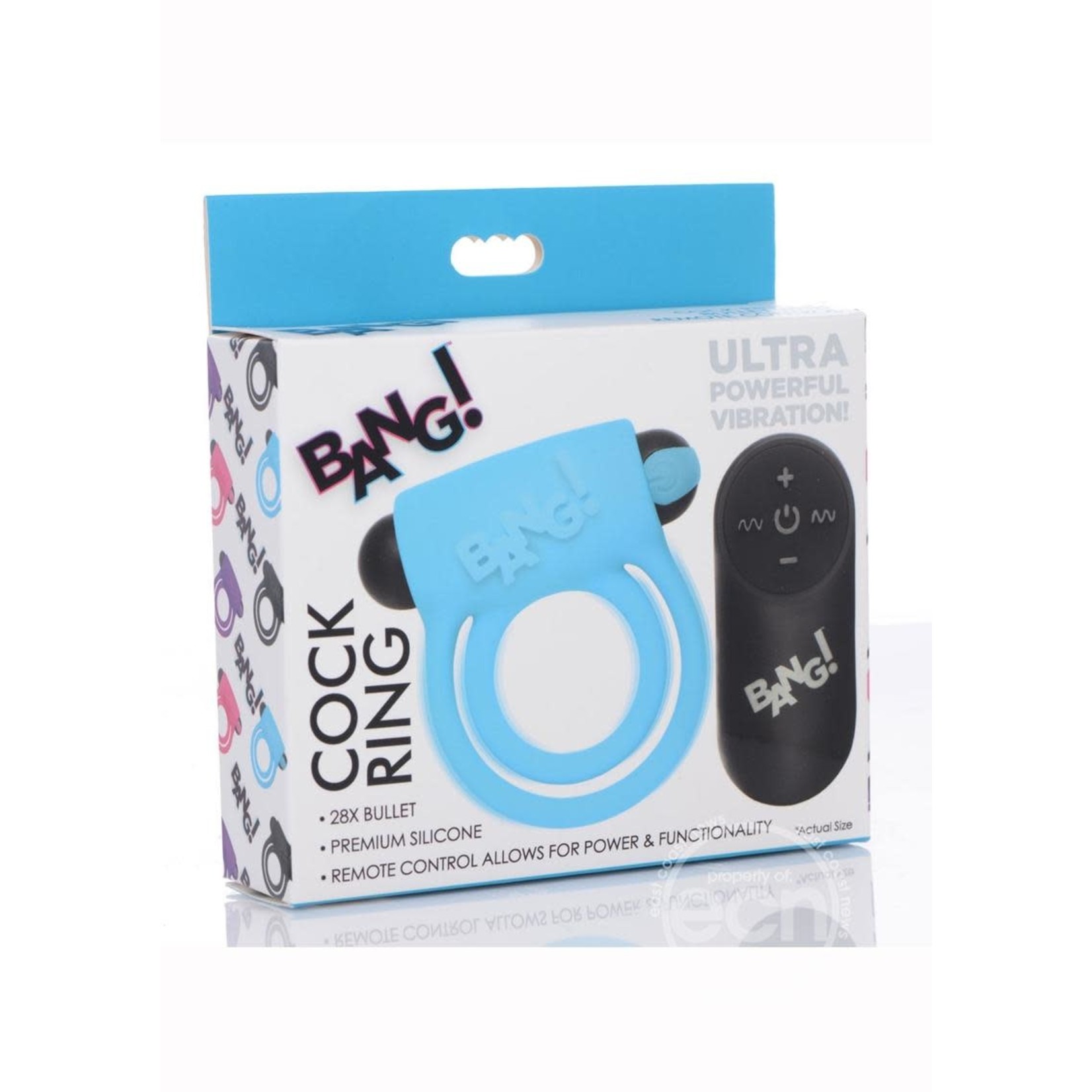 Bang! Silicone Rechargeable Cock Ring And Bullet With Remote Control - Blue