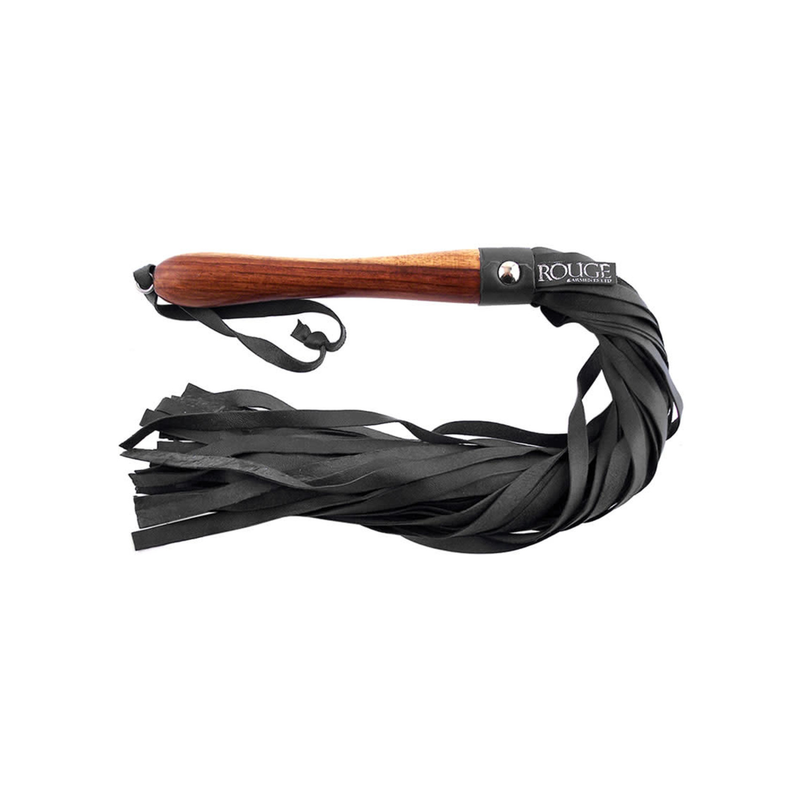 Rouge Wooden Handle Leather Flogger - Black