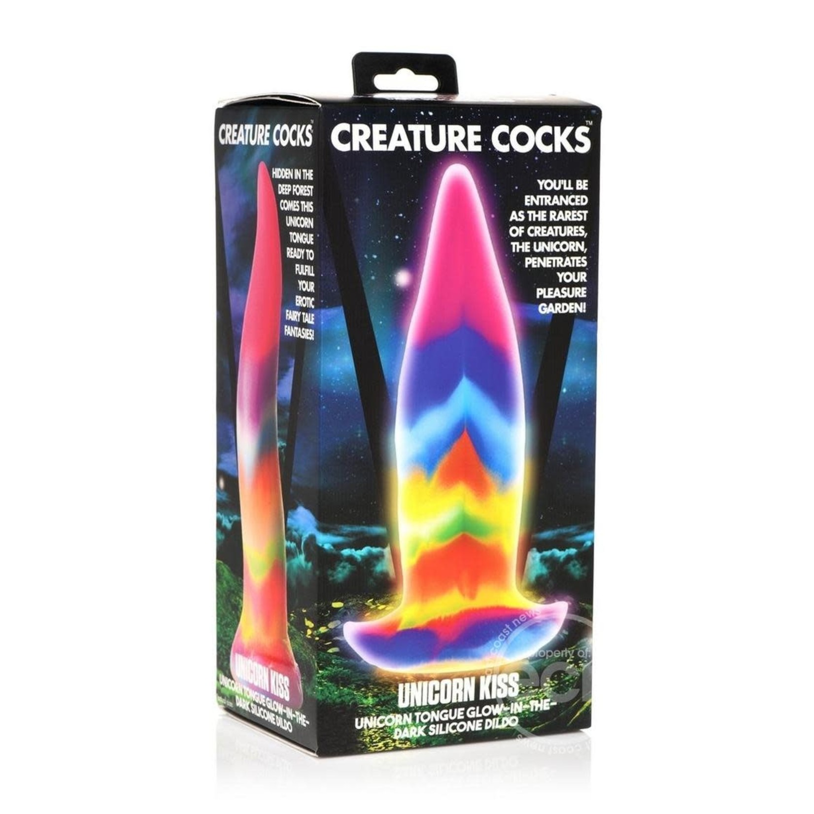 Creature Cocks Unicorn Tongue Glow in the Dark Silicone Dildo - Rainbow