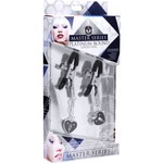 Master Series - Platinum Bound Charmed Heart Padlock Nipple Clamps - Silver