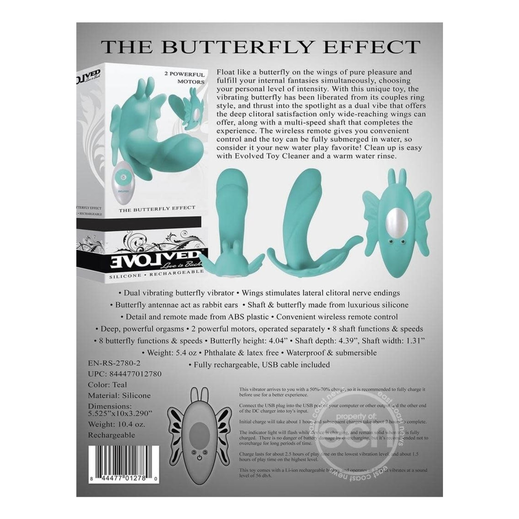 The Butterfly Effect Rechargeable Silicone Dual Motor Vibrator With Remote Control - Teal