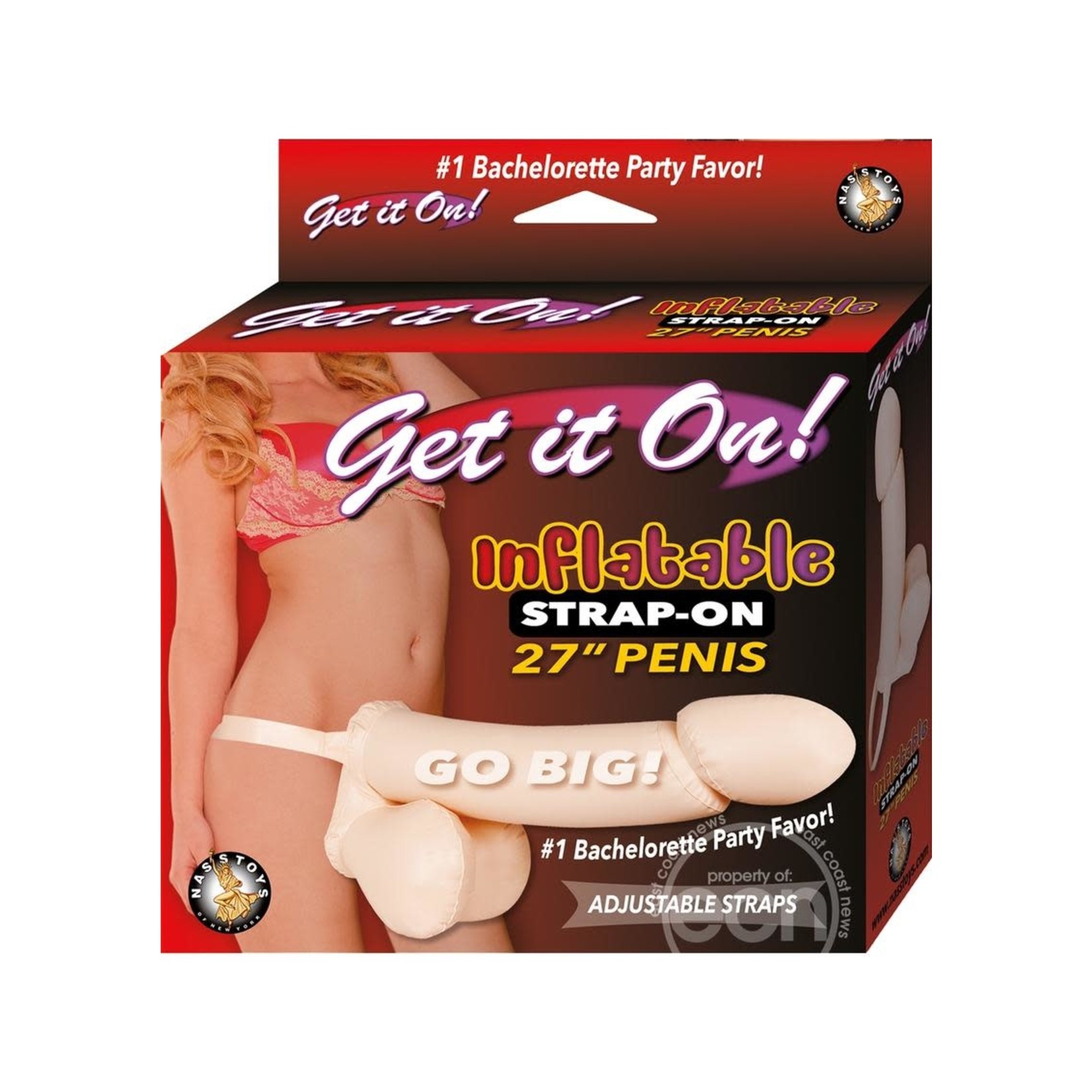 Get It On Inflatable Strap On Penis 27in - Vanilla