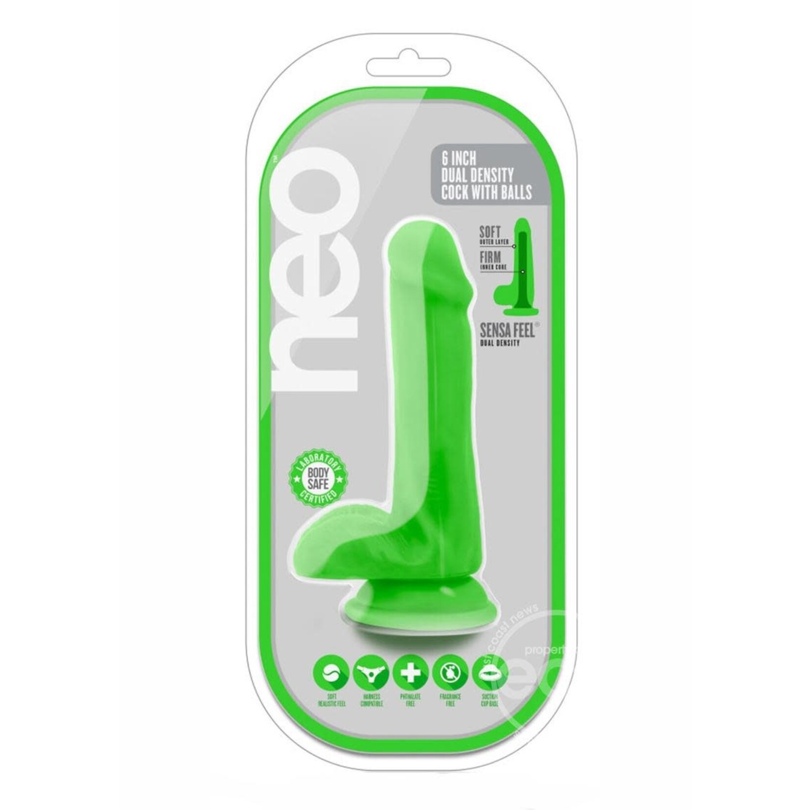Neo Dual Density Dildo with Balls 6in - Neon Green