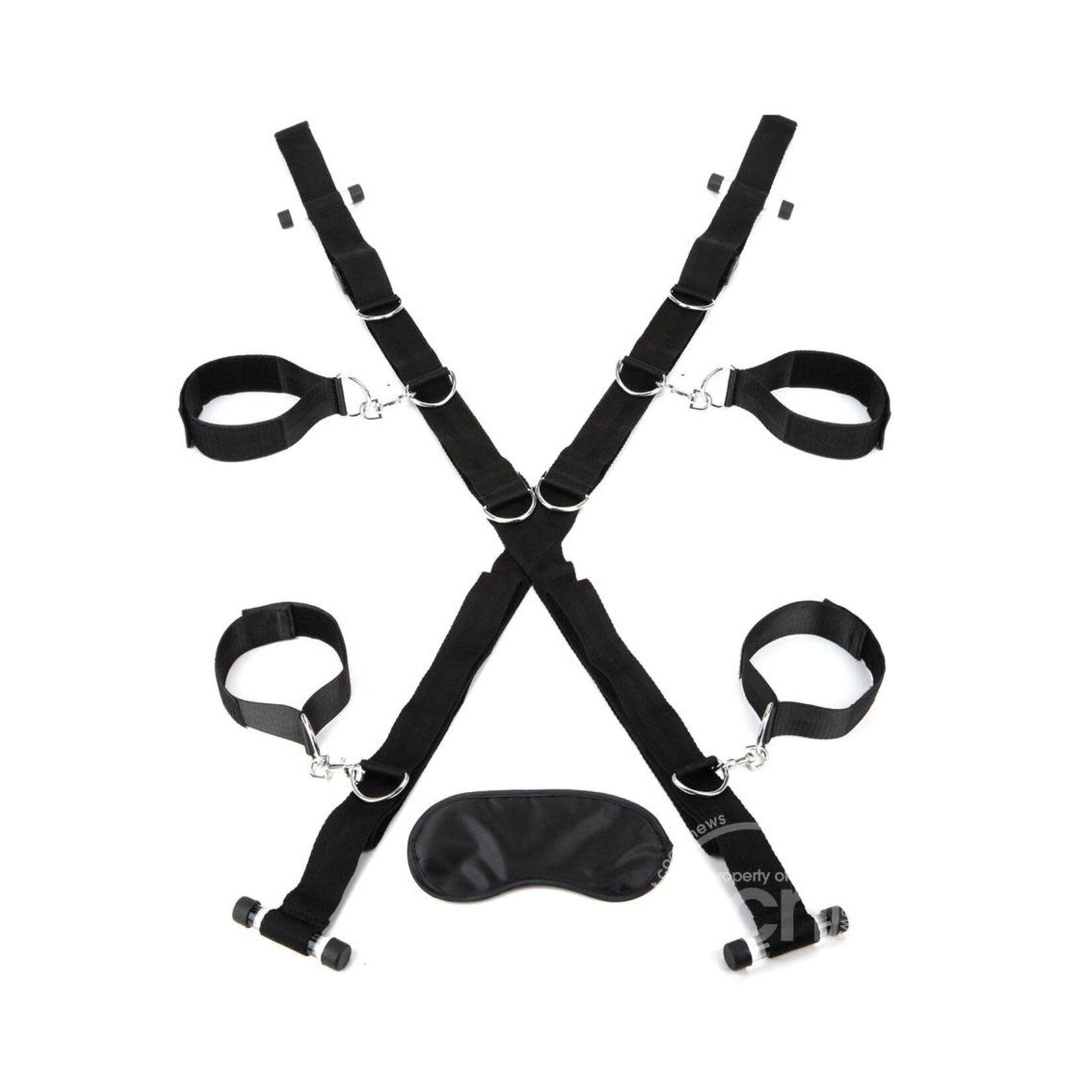 Lux Fetish Over The Door Cross With 4 Universal Soft Restraint Cuffs - Black