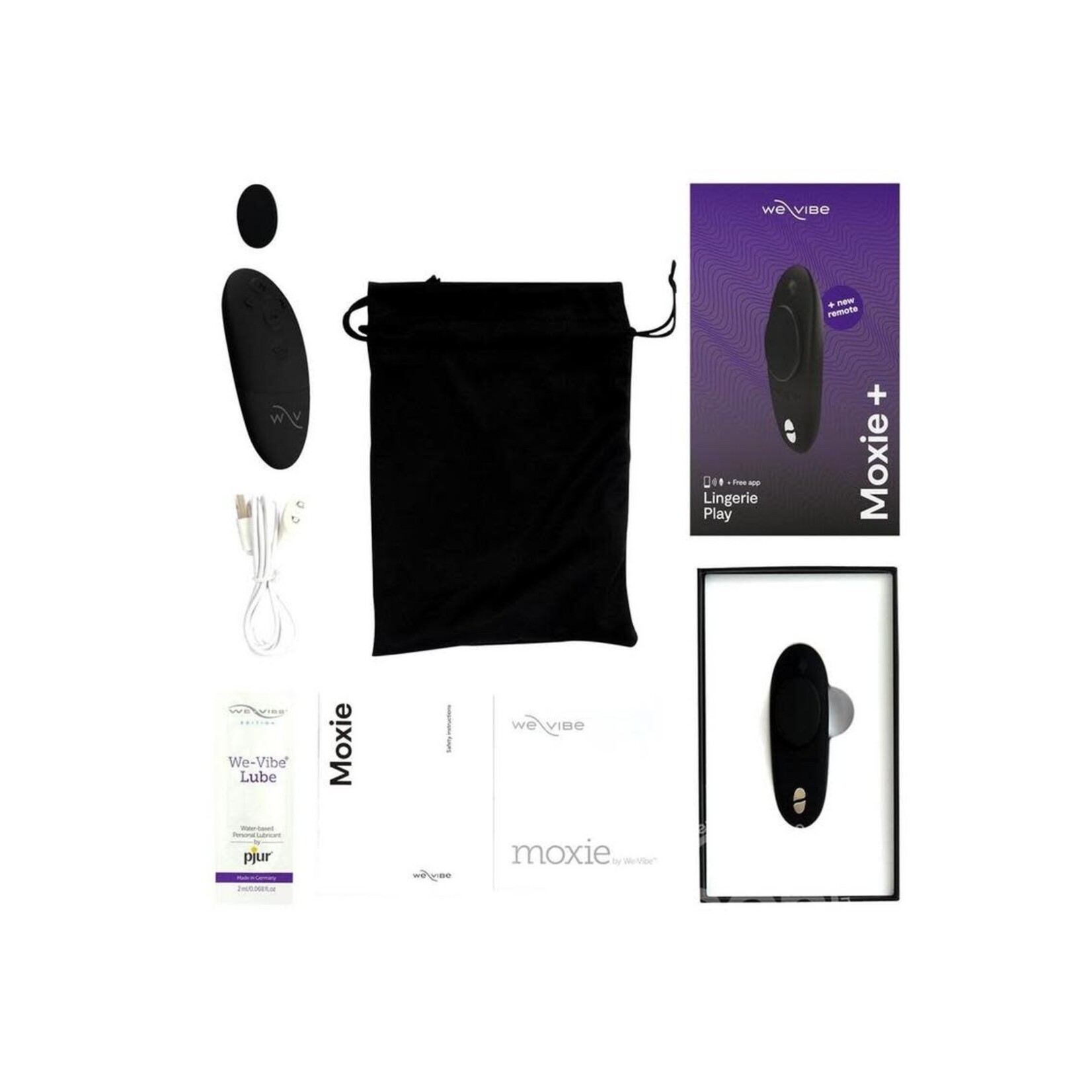 We-Vibe Moxie+ Wearable Rechargeable Silicone Panty Vibe Clitoral Stimulator with Remote - Black