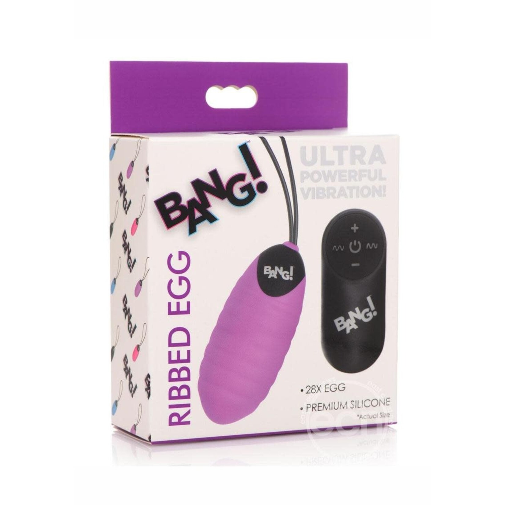 Bang! 28X Ribbed Rechargeable Silicone Egg with Remote Control - Purple