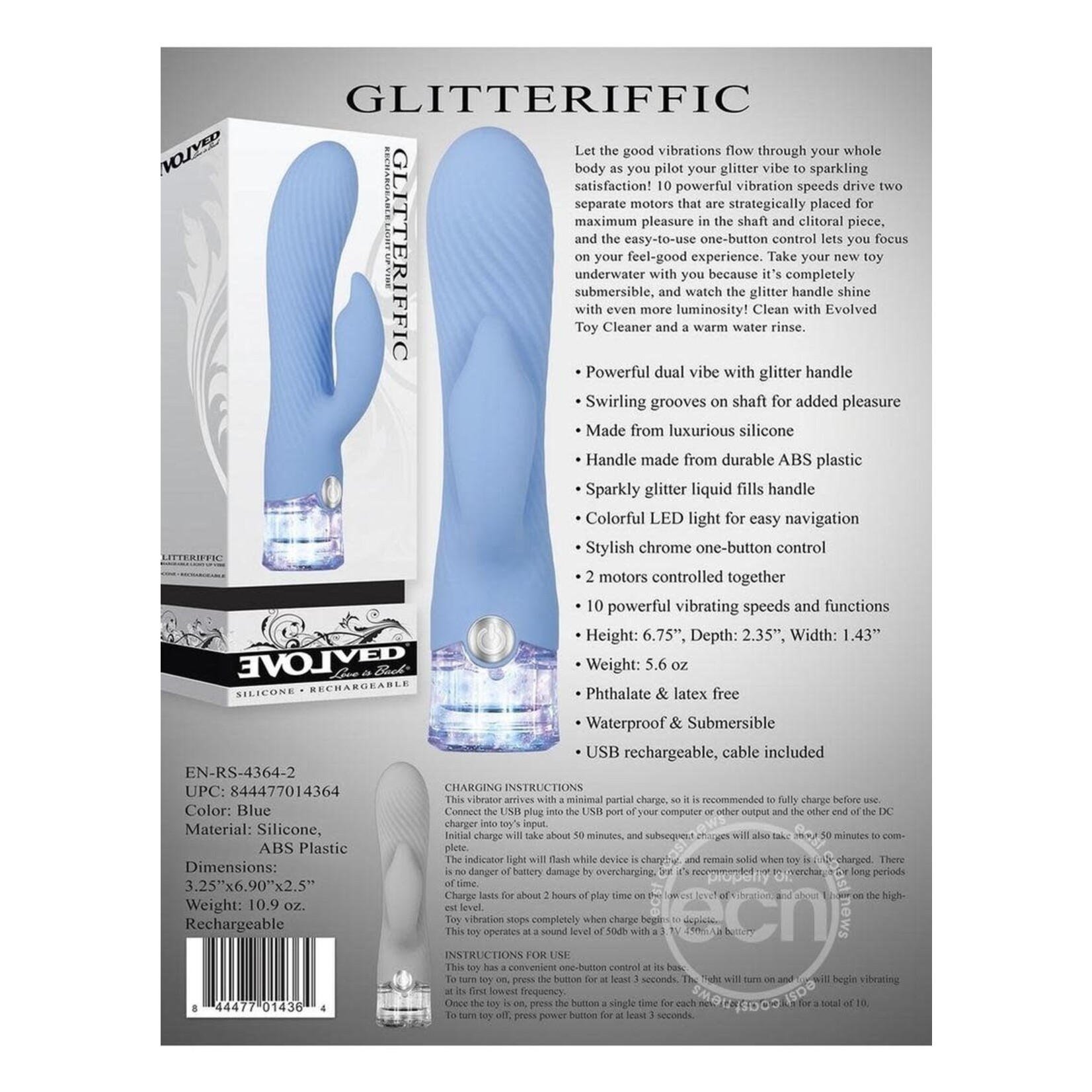 Glitteriffic Rechargeable Silicone Light-Up Vibrator - Aqua