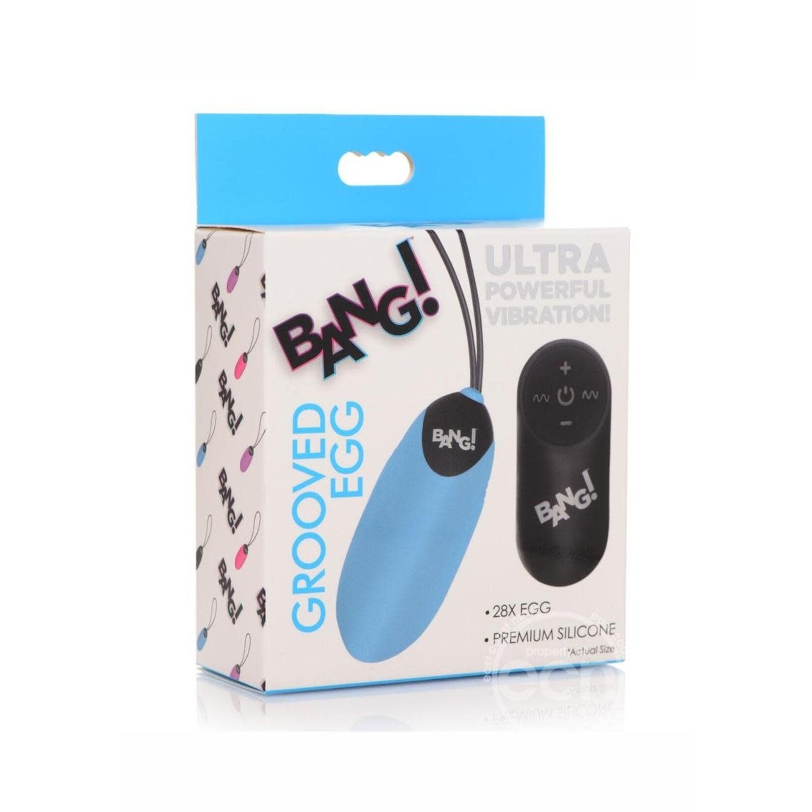 Bang! 28X Grooved Rechargeable Silicone Egg with Remote Control - Blue