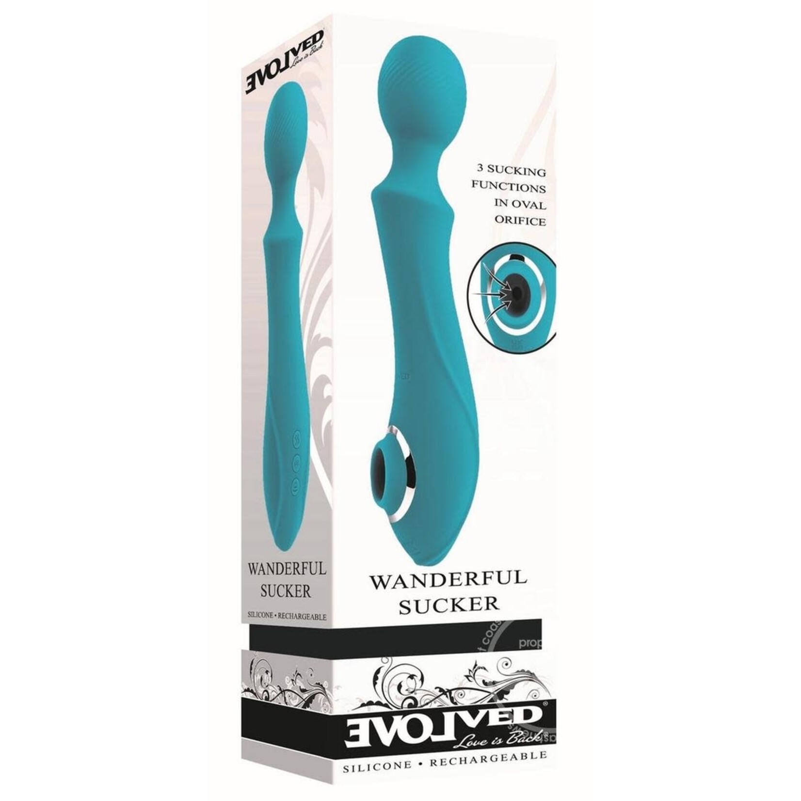 Wanderful Sucker Rechargeable Silicone Bodywand and Clitoral Stimulator - Teal