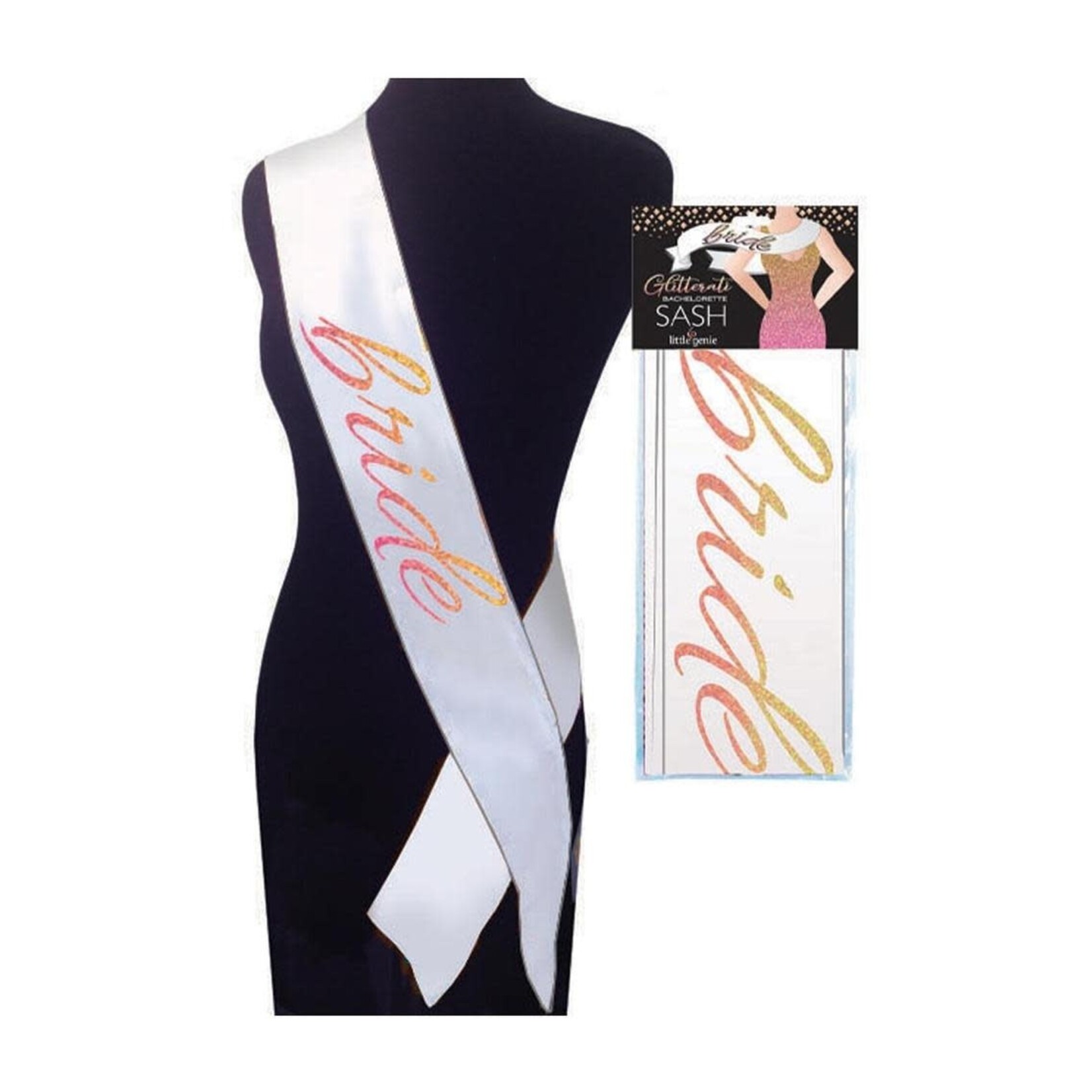 Glitterati Bride Sash - White/Rose Gold