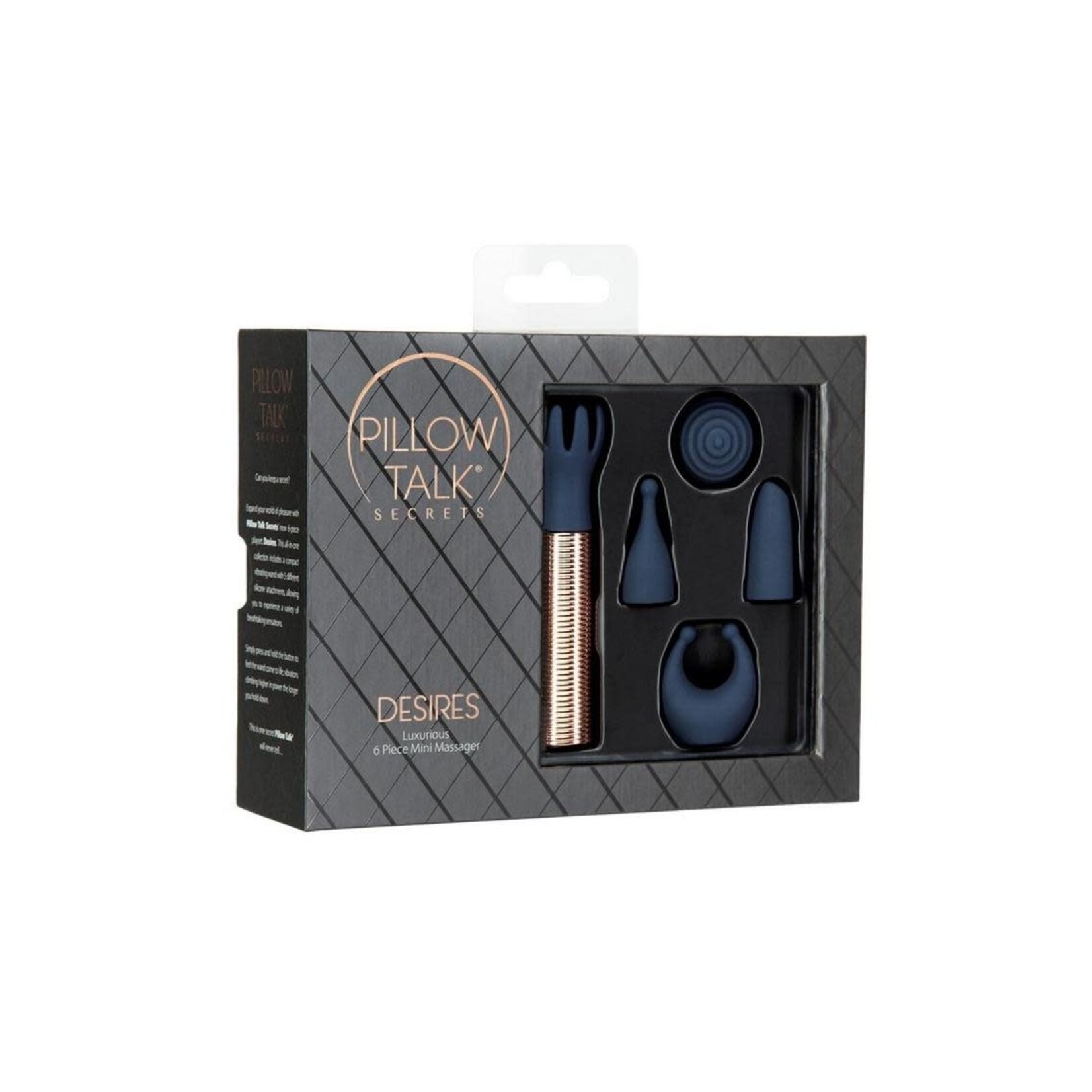 Pillow Talk Secrets Desires Rechargeable Silicone Bullet Set (6 Piece) - Navy Blue/Rose Gold
