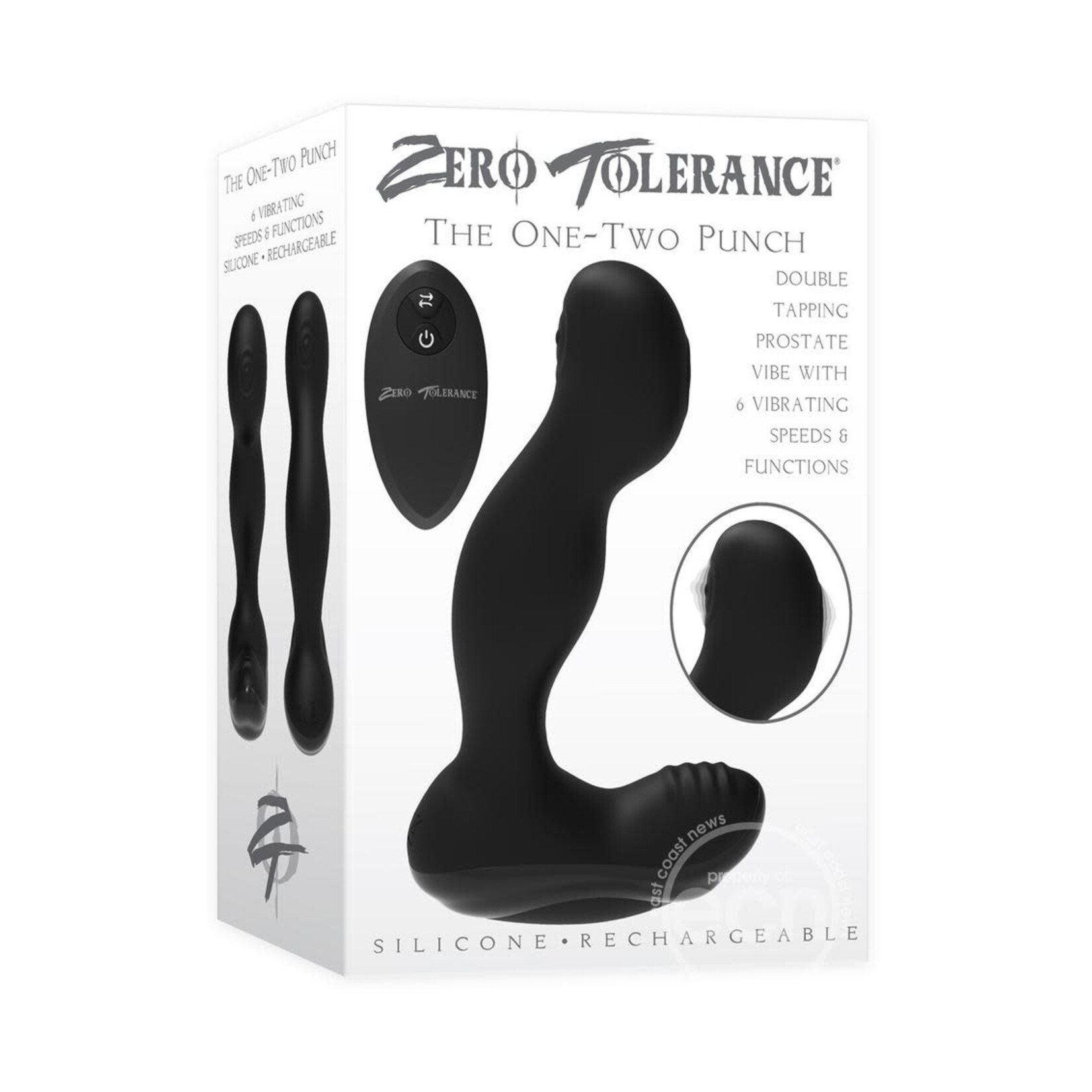 Zero Tolerance The One-Two Punch Silicone Rechargeable Prostate Massager with Remote Control - Black