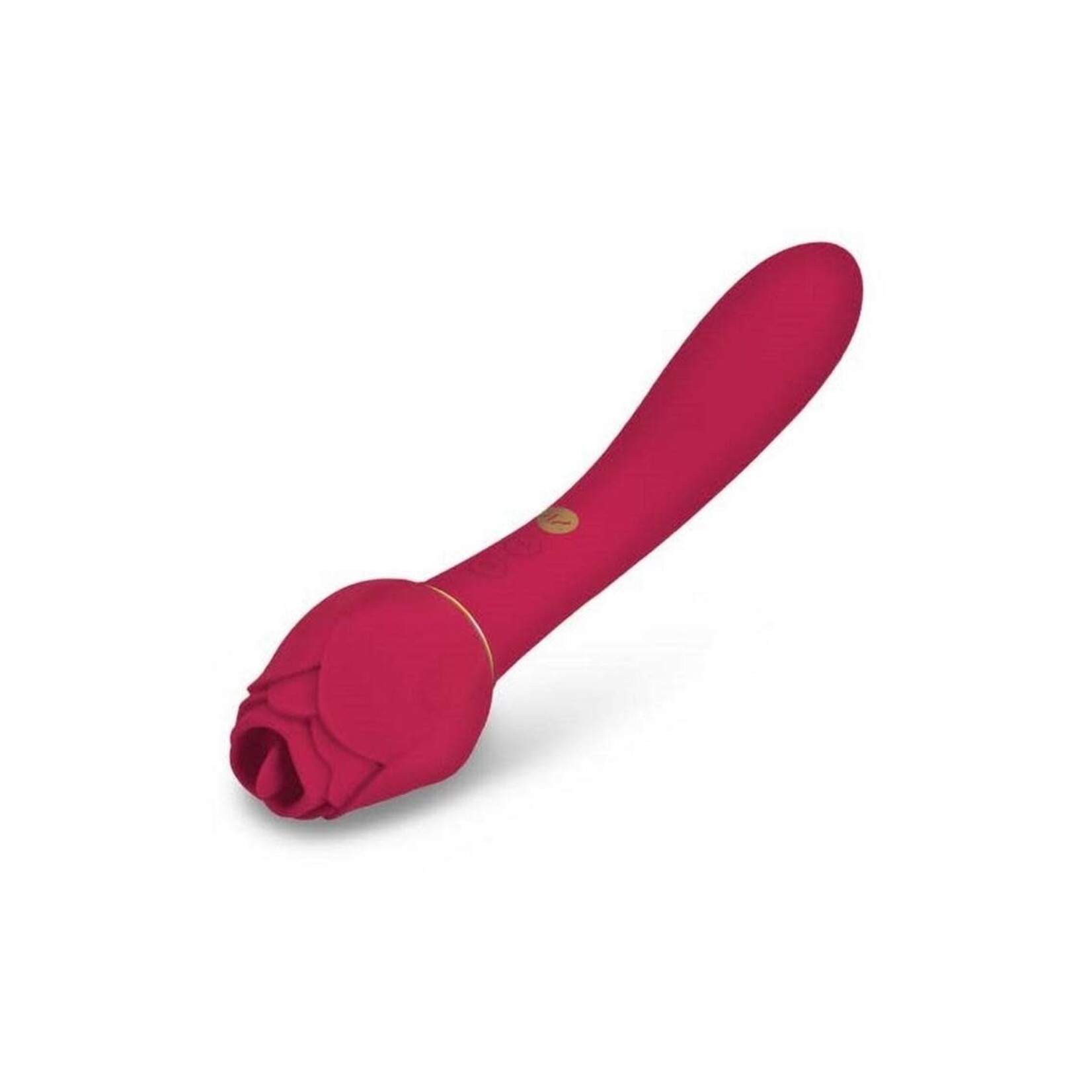 Secret Kisses Rosegasm Lingo Rechargeable Silicone Dual End Vibrator with Clitoral Stimulator - Red