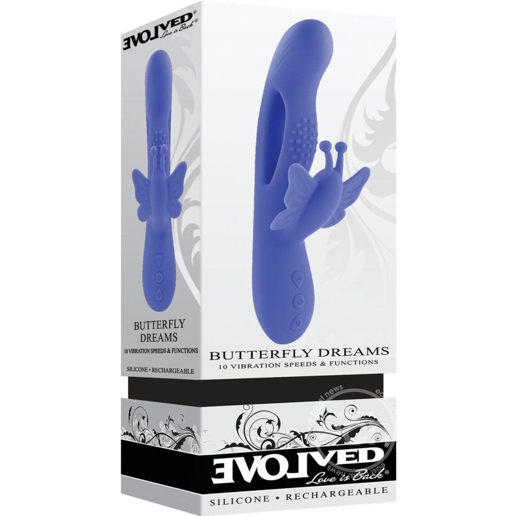 Butterfly Dreams Rechargeable Silicone Dual Stimulating Vibrator - Blue
