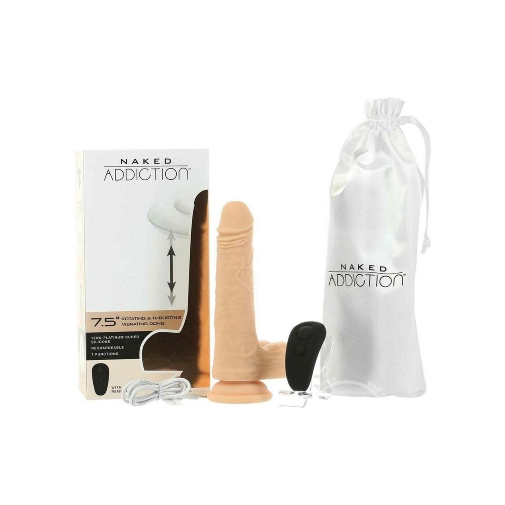 Naked Addiction Silicone Rechargeable Thrusting, Vibrating, and Rotating Dildo 7.5in - Vanilla