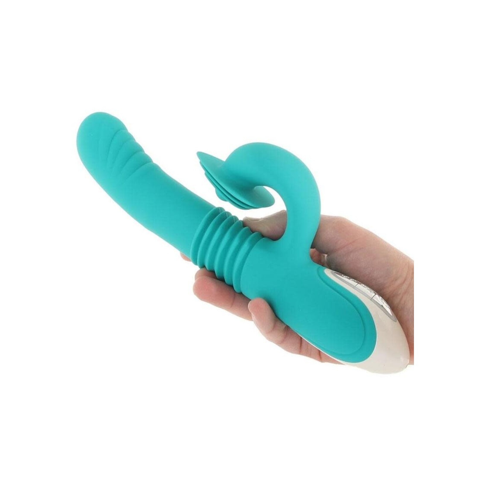 Show Stopper Rechargeable Silicone Dual Vibrator With Clitoral Stimulator - Teal