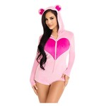 Leg Avenue Sweetheart Bear Velvet Zip Up Romper with Heart Accent - Large - Pink