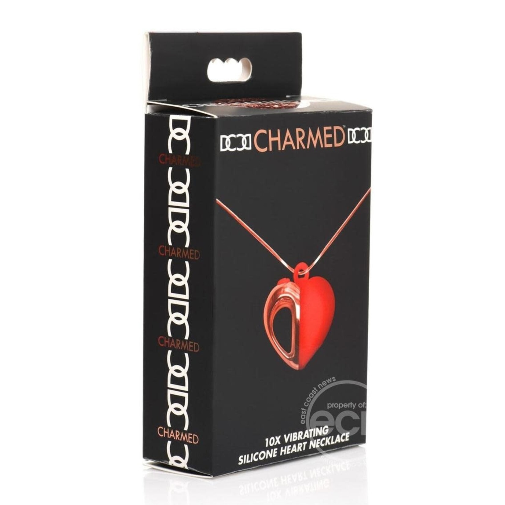 Charmed 10X Vibrating Silicone Heart Necklace Rechargeable Stimulator - Red/Rose Gold