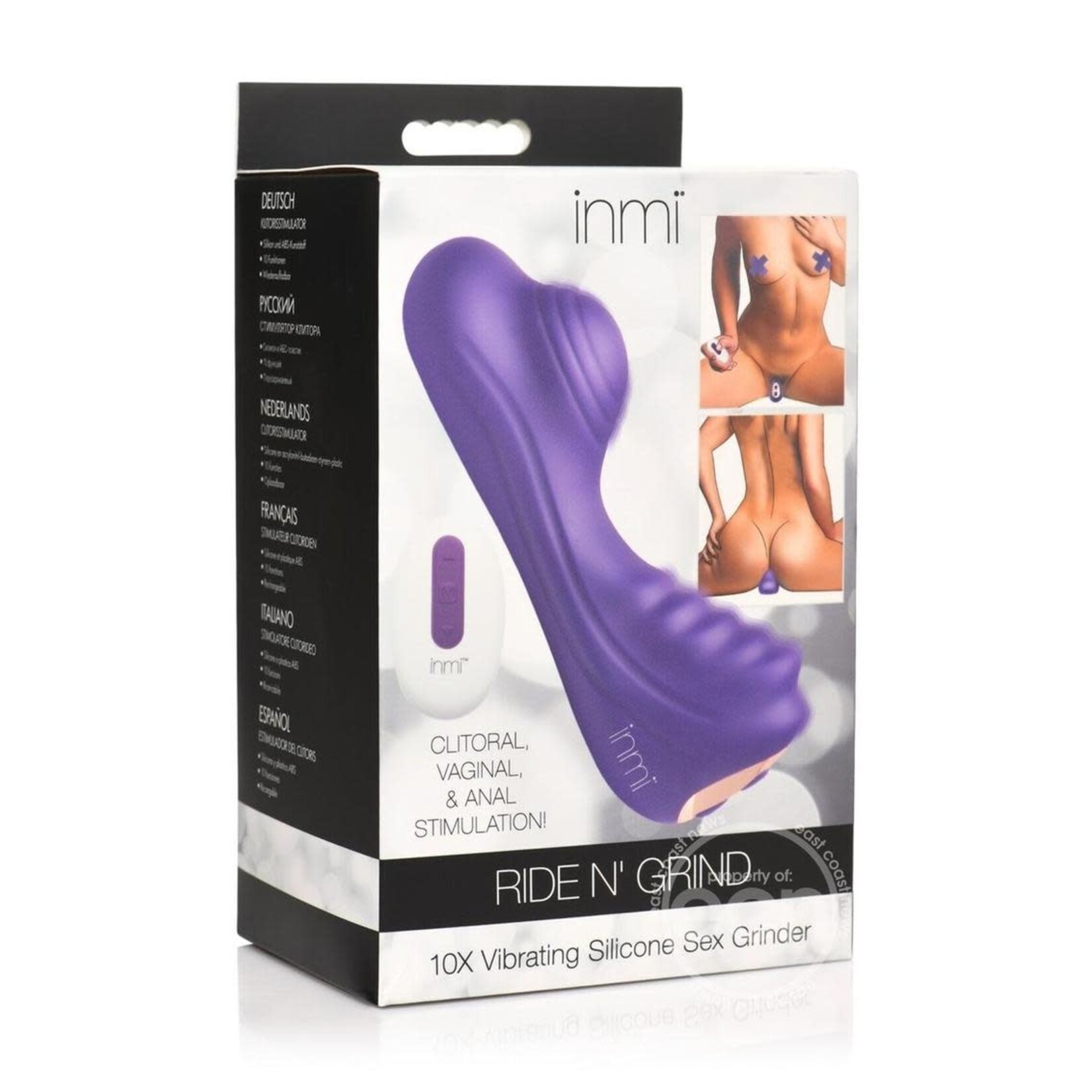 Inmi Ride N' Grind 10X Vibrating Rechargeable Silicone Grinding Clitoral Stimulator with Remote Control - Purple