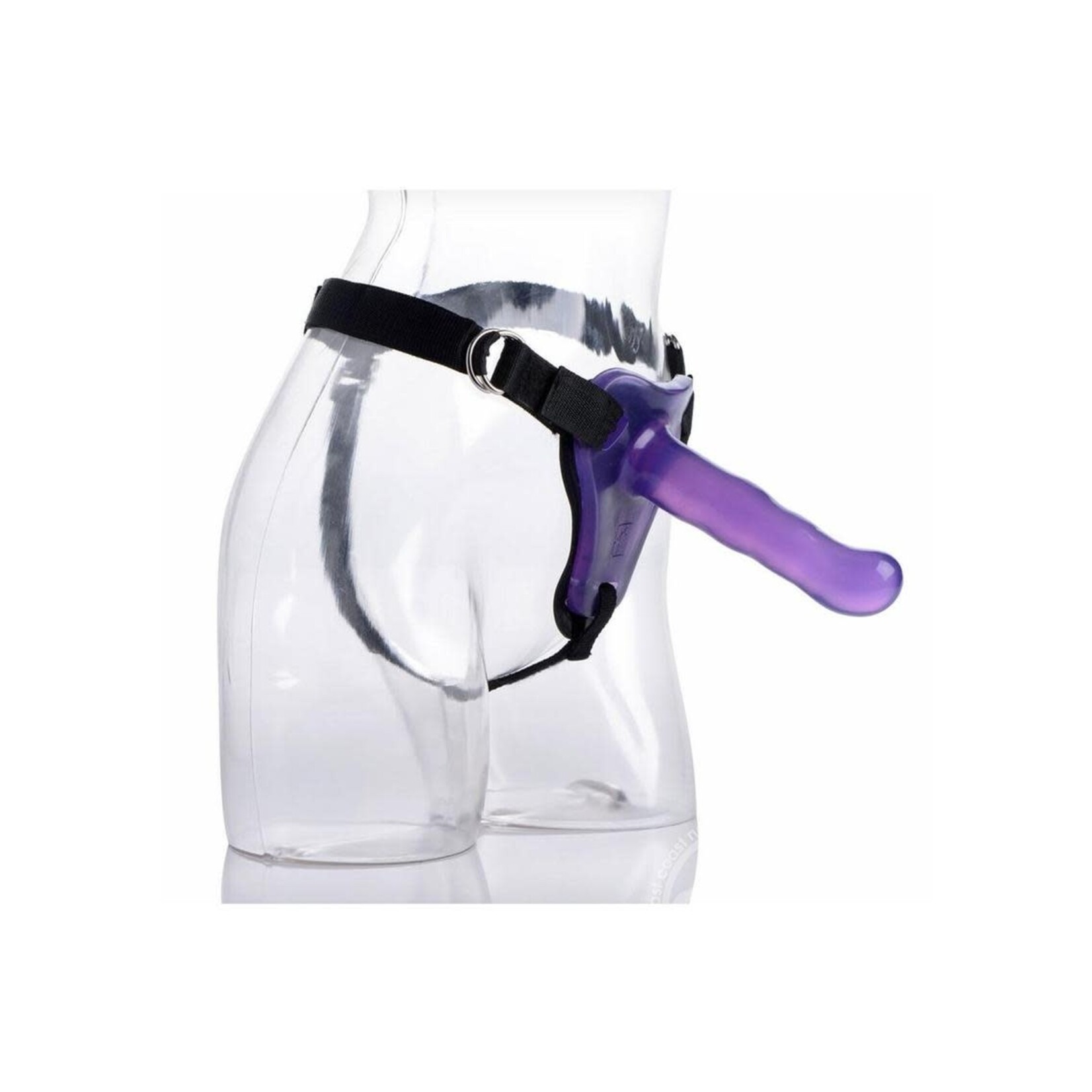 Strap U Comfort Ride Strap On Harness with Purple 7in Dildo - Black