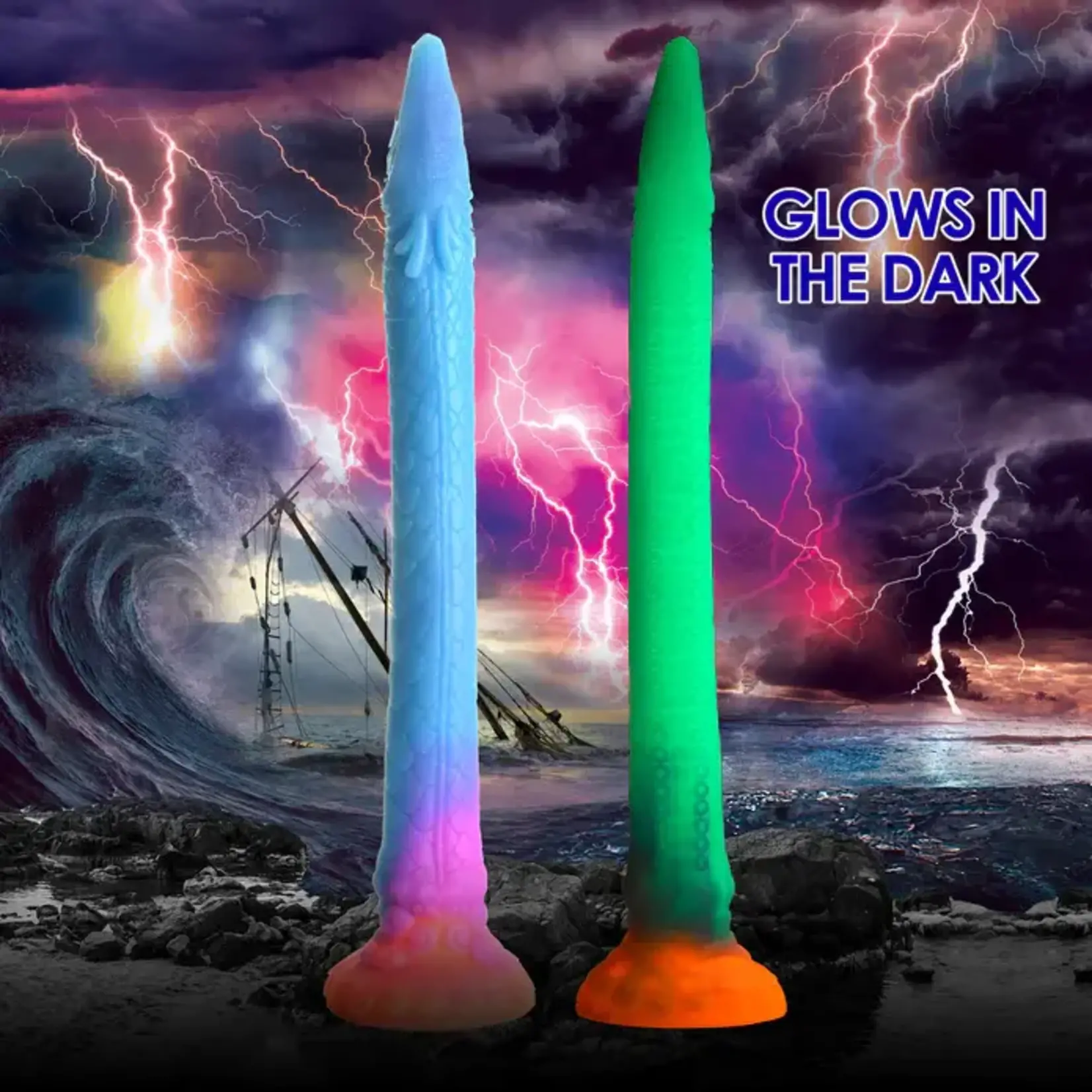 Creature Cocks Makara Glow in The Dark Silicone Snake Dildo - Orange/Purple/Blue Glitter