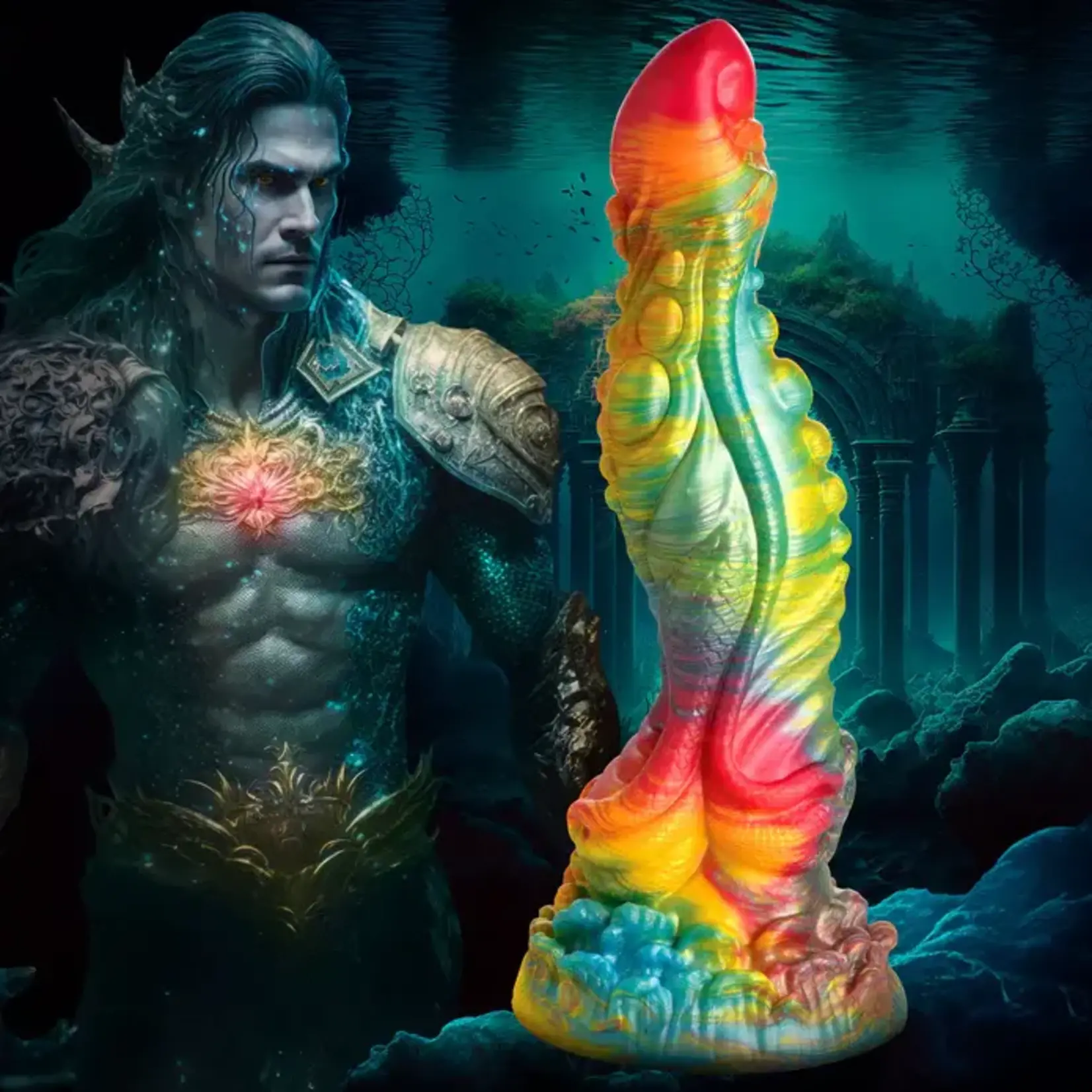 Creature Cocks Majestic Merman Silicone Dildo - Rainbow