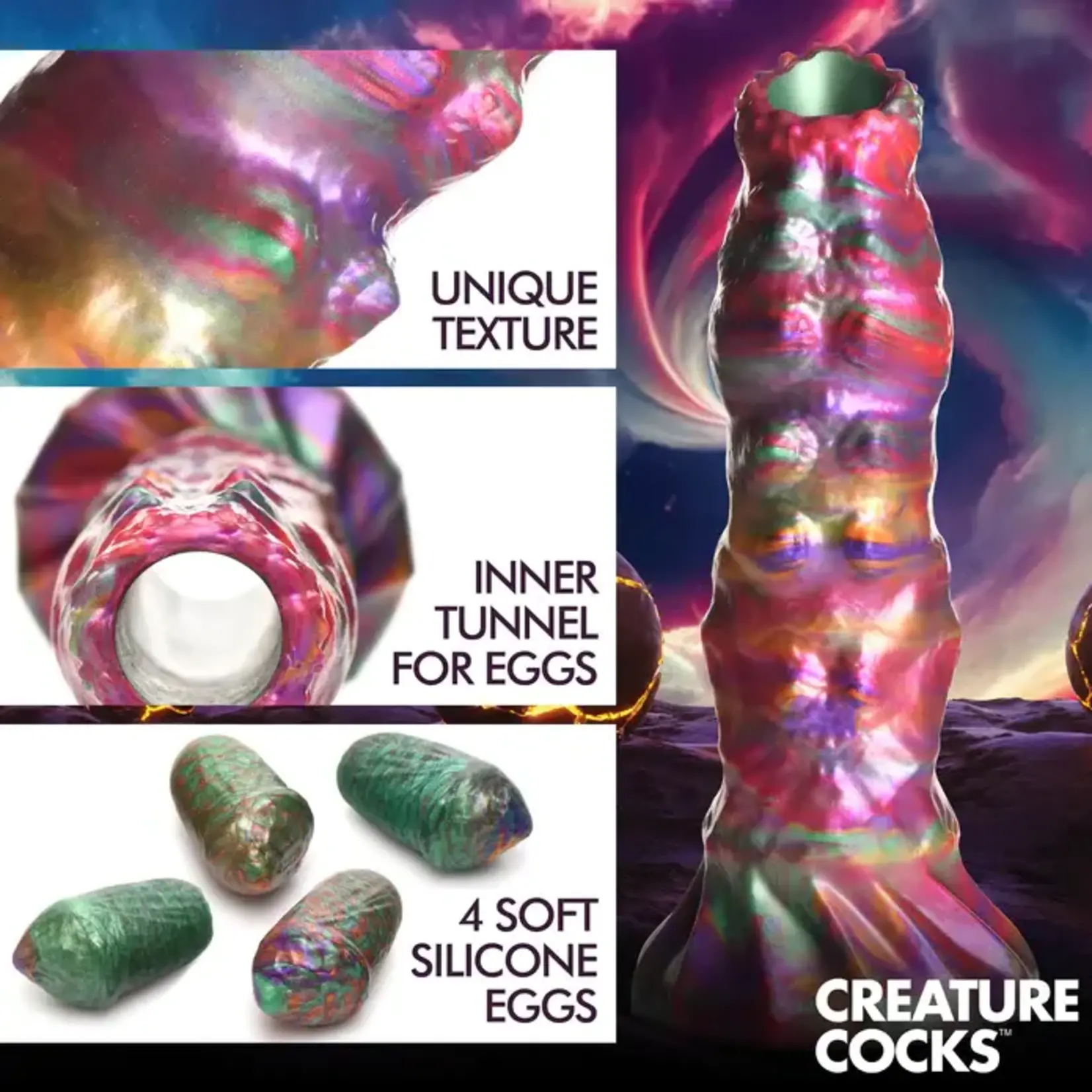 Creature Cocks Larva Silicone Ovipositor Dildo with Eggs - Multicolor