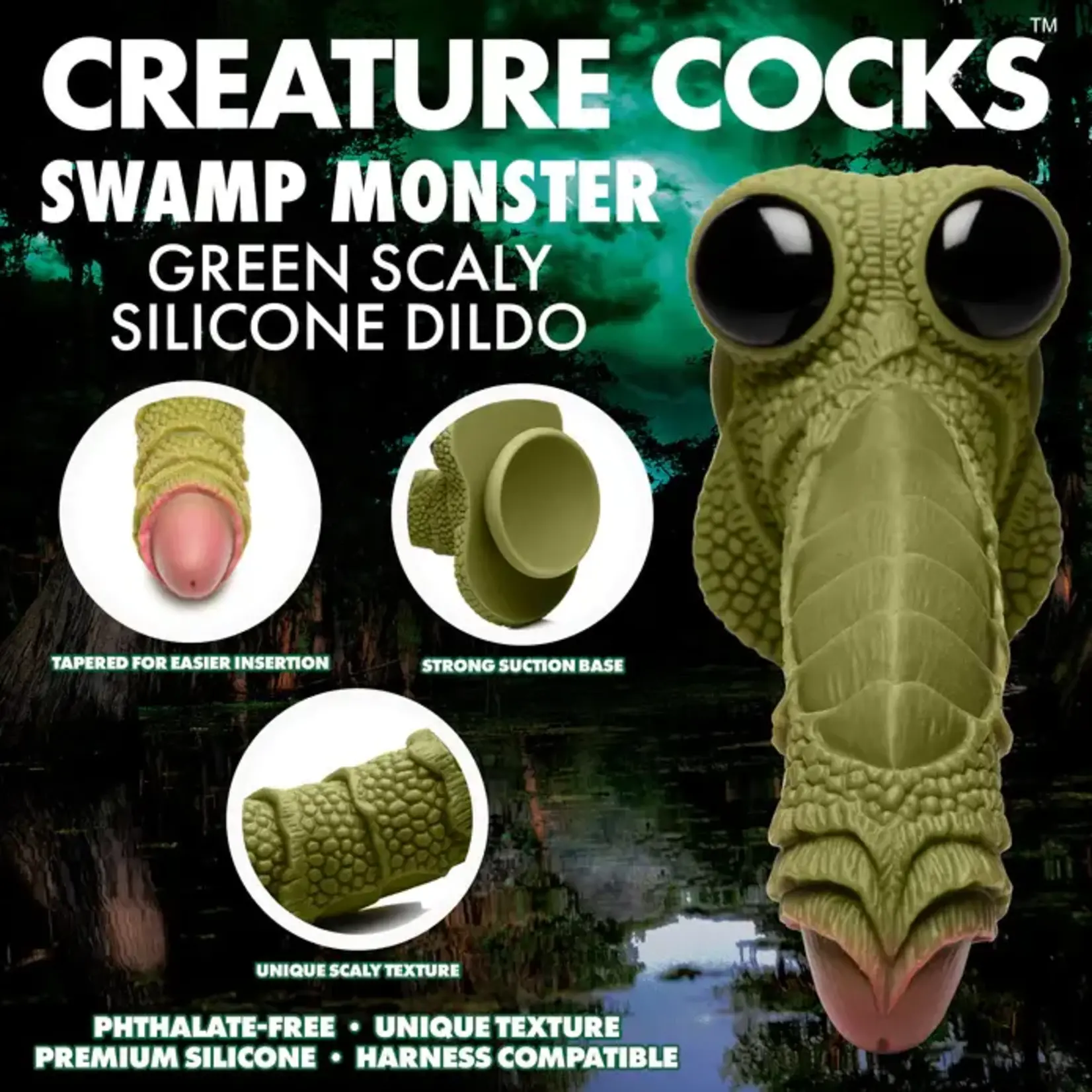 Creature Cocks Swamp Monster Scaly Silicone Dildo - Green/Black