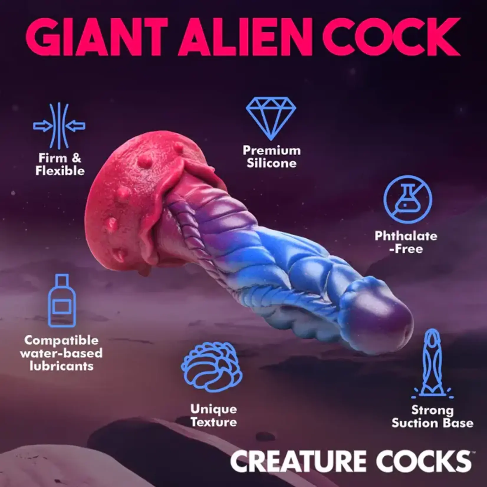 Creature Cocks Intruder Alien Silicone Dildo - Pink/Blue