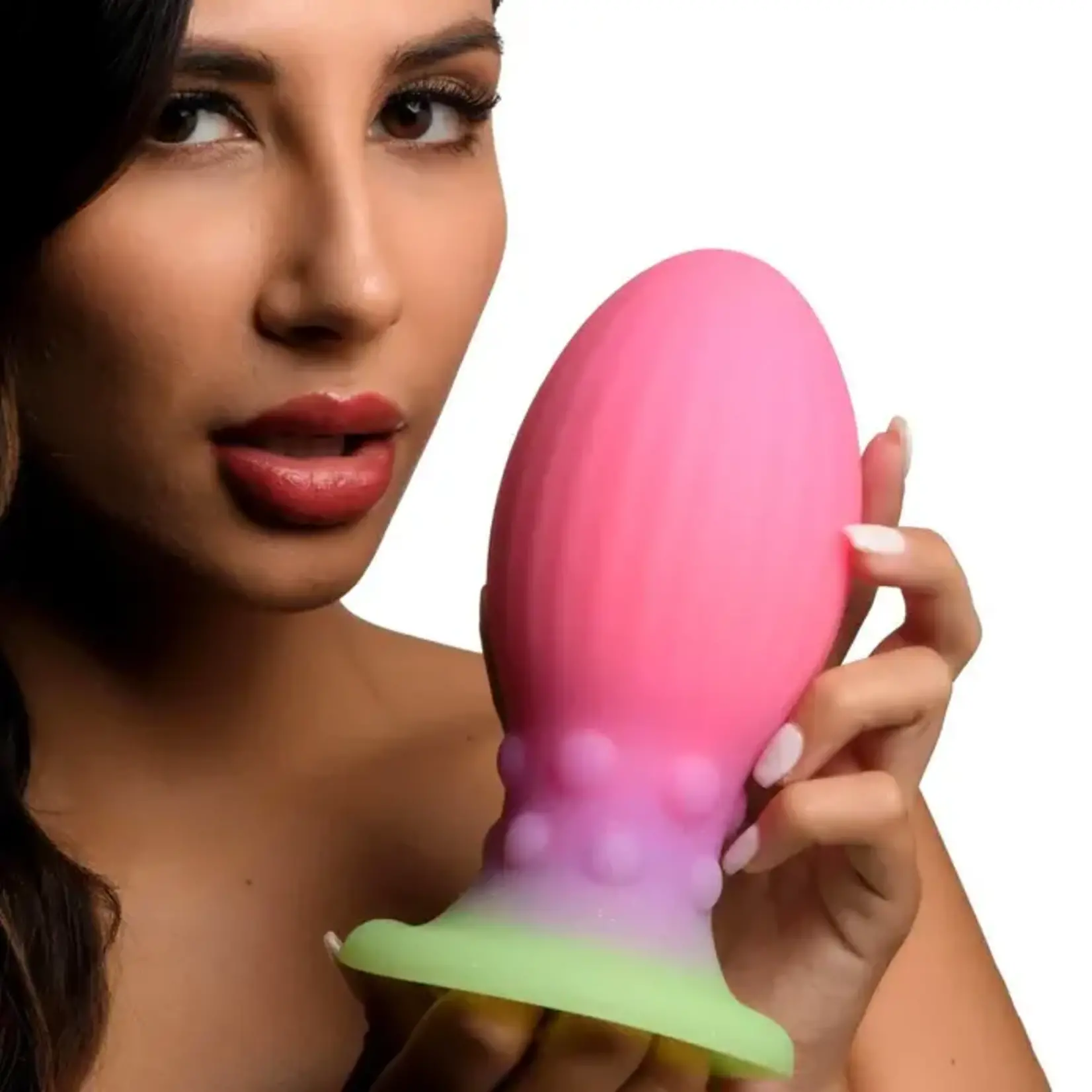 Creature Cocks Xeno Egg Glow in the Dark Silicone Egg - XLarge - Pink/Green