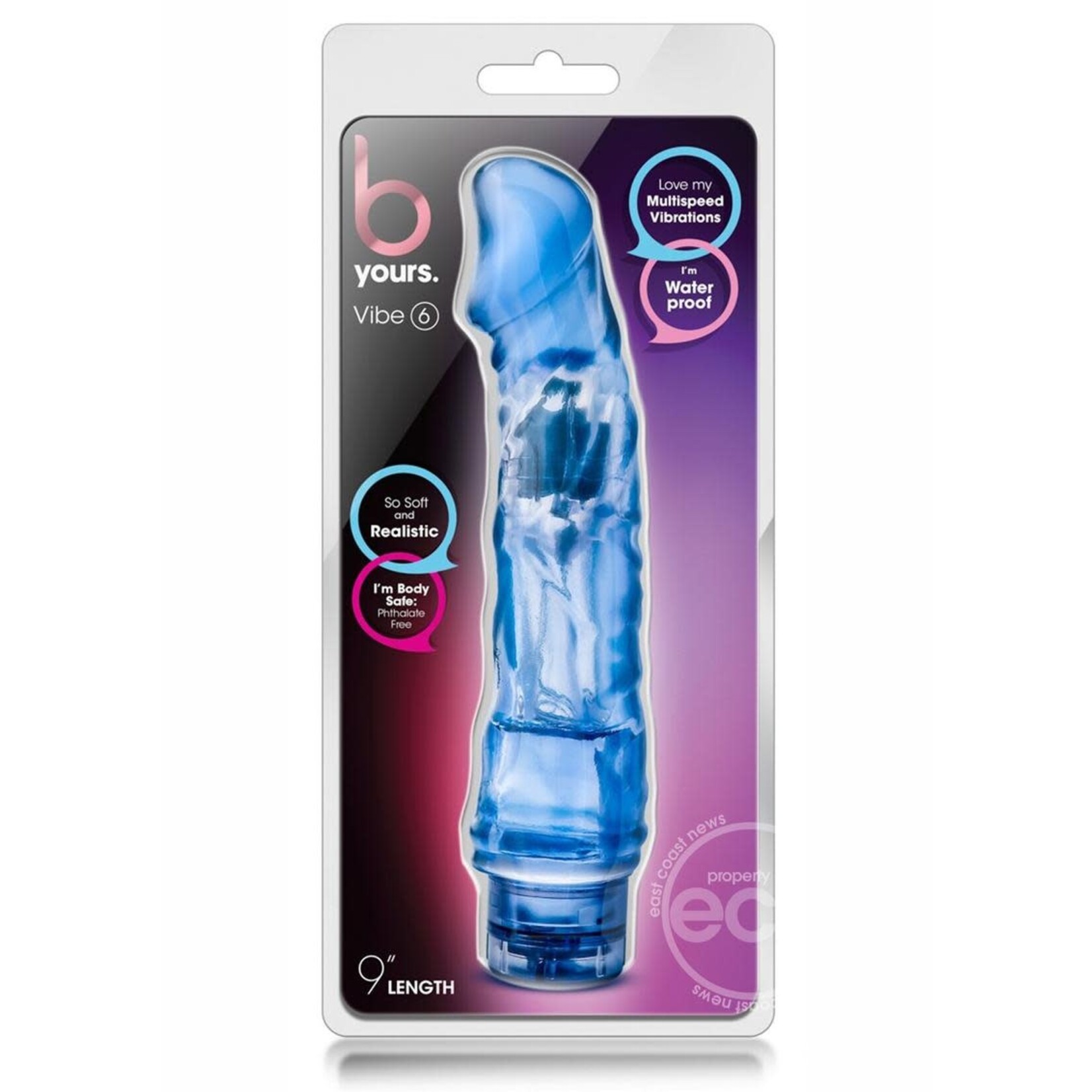 B Yours Vibe 6 Vibrating Dildo 9in - Blue