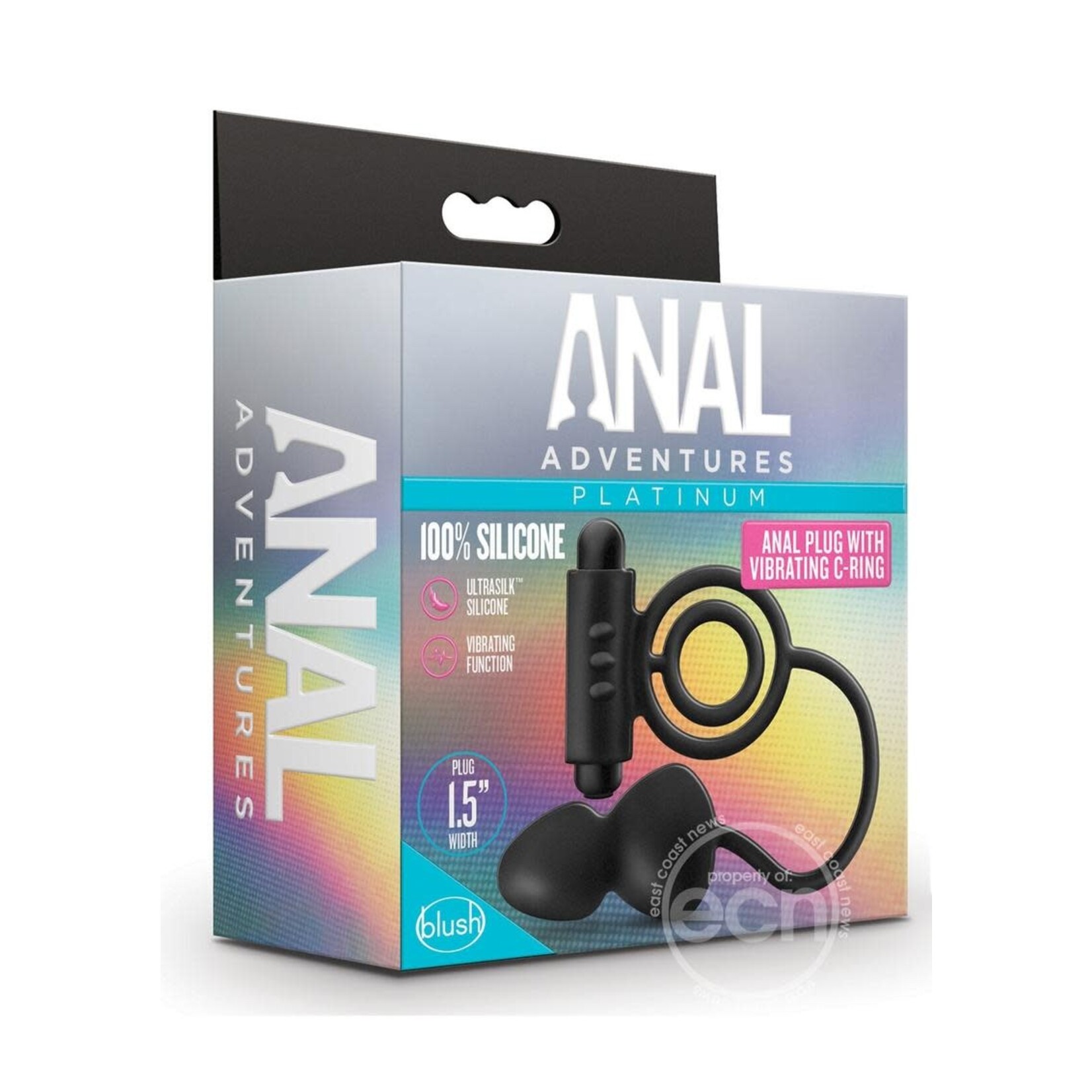 Anal Adventures Platinum Silicone Anal Plug with Vibrating Cock Ring - Black