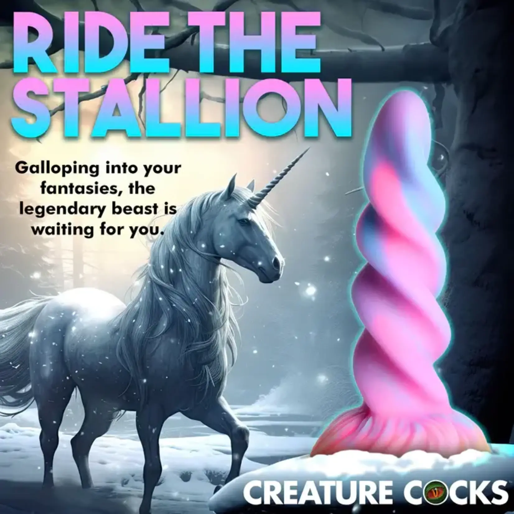 Creature Cocks Moon Rider Glow in the Dark Unicorn Silicone Dildo - Multicolor