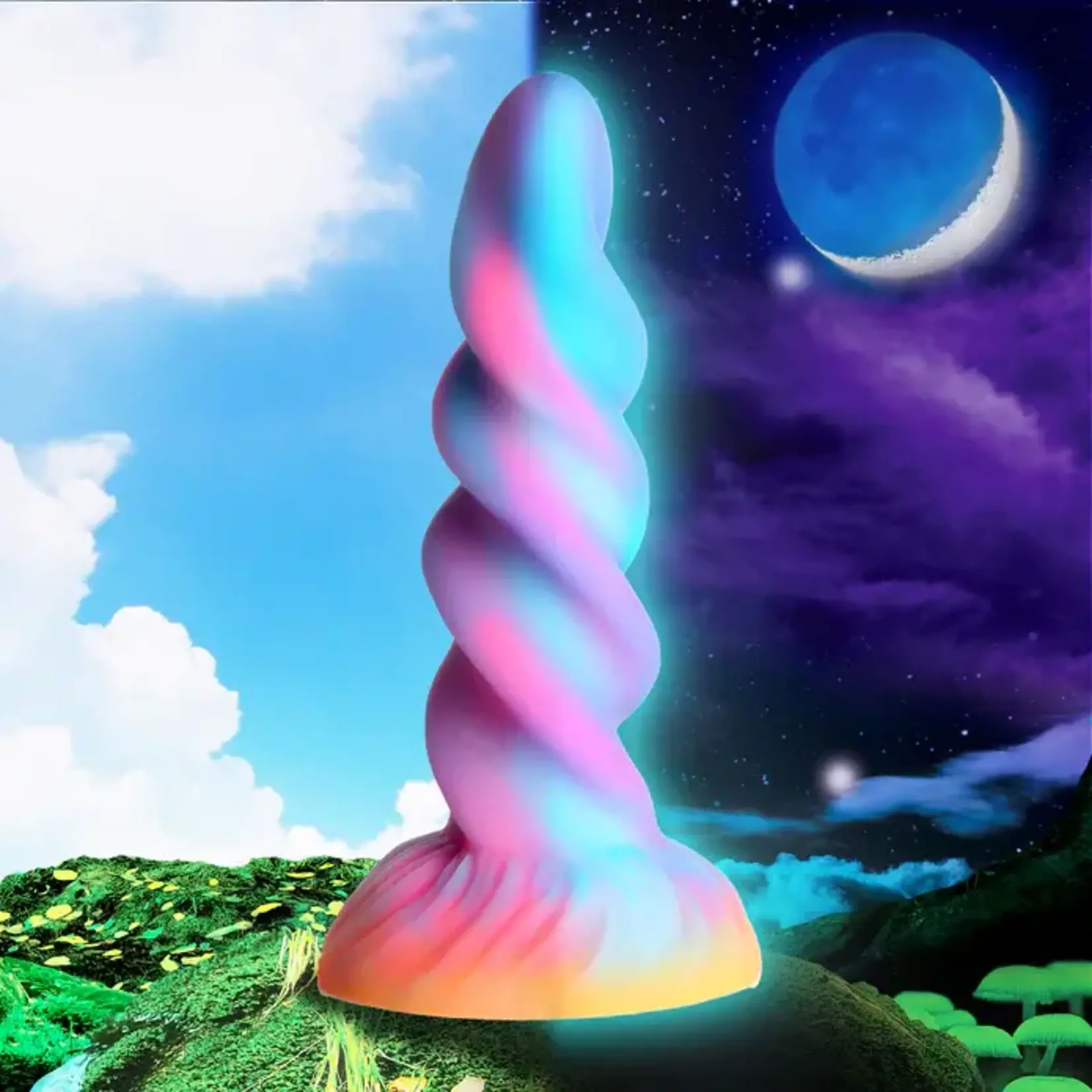 Creature Cocks Moon Rider Glow in the Dark Unicorn Silicone Dildo - Multicolor