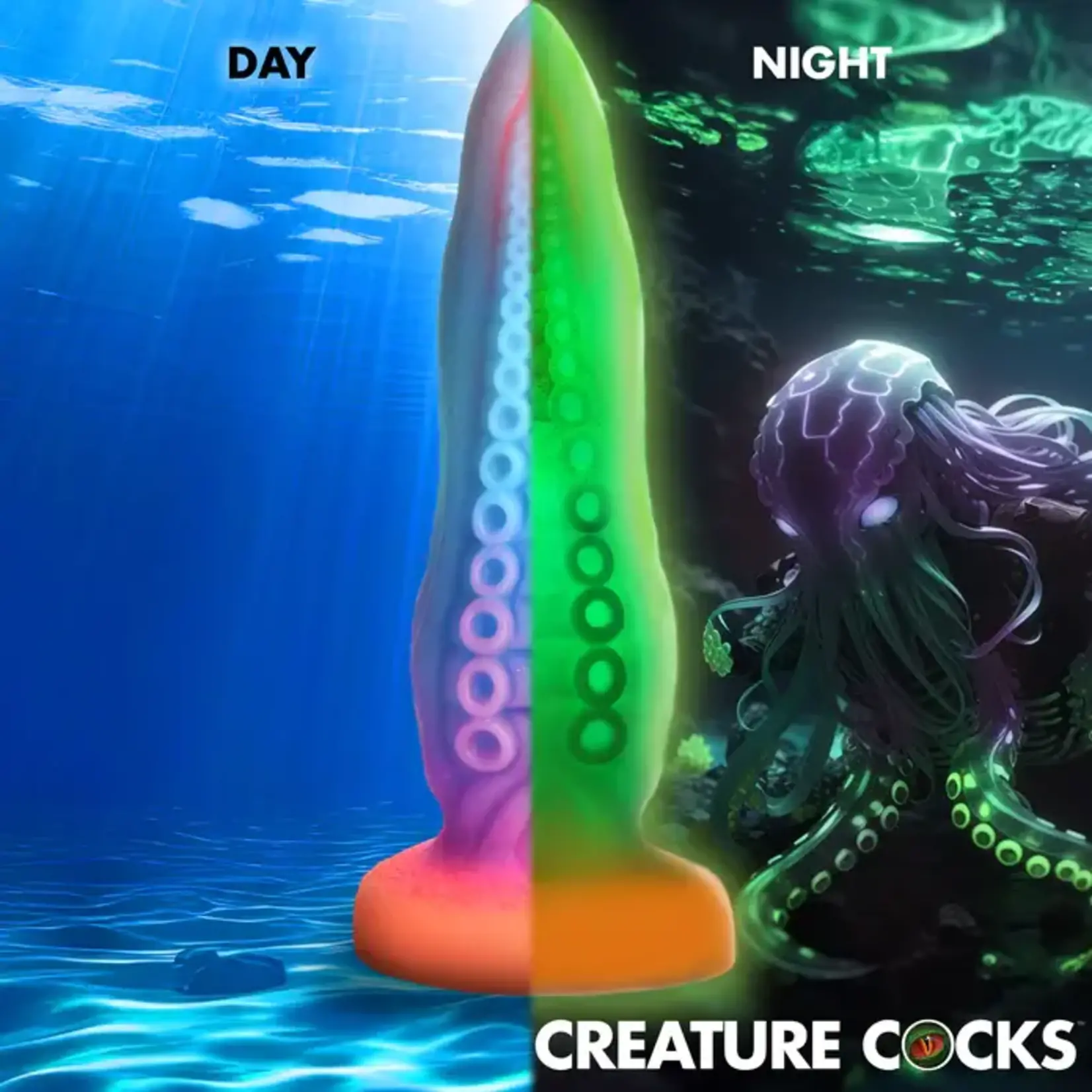 Creature Cocks Tenta-Cock Glow in the Dark Silicone Dildo - Multicolor