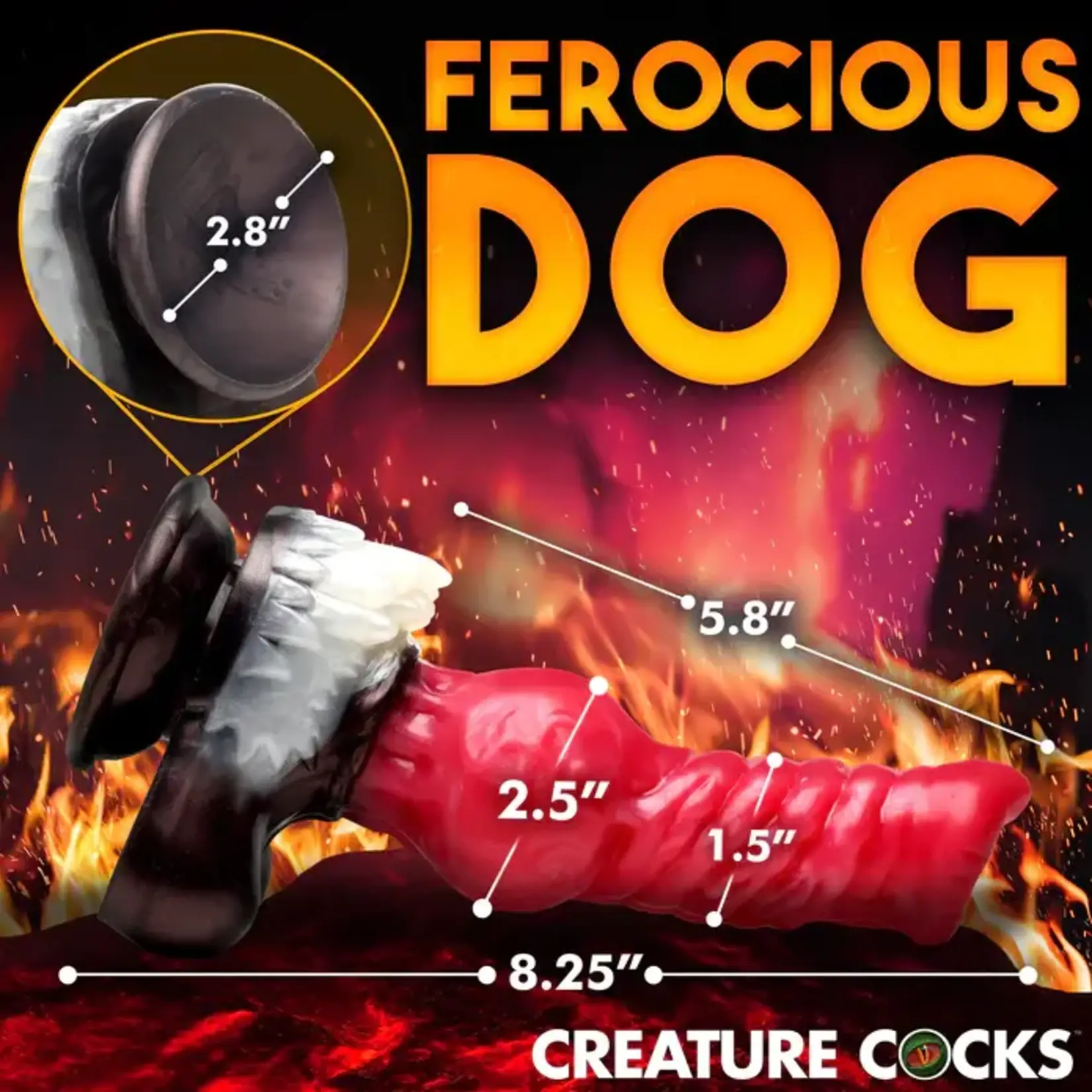Creature Cocks Cujo Canine Silicone Dildo - Large - Red/Black