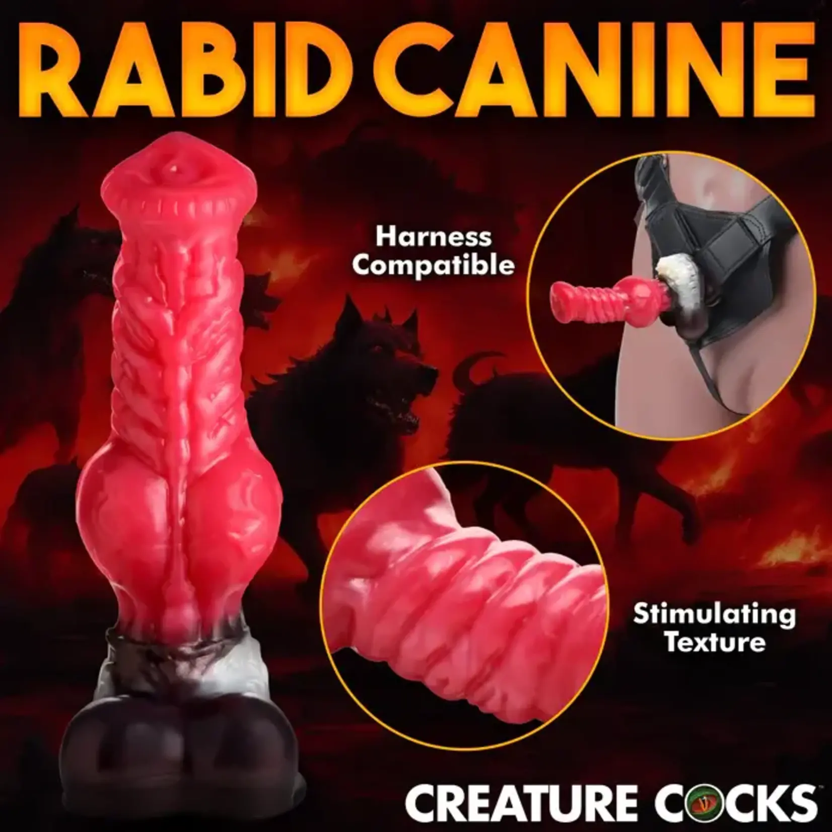 Creature Cocks Cujo Canine Silicone Dildo - Large - Red/Black