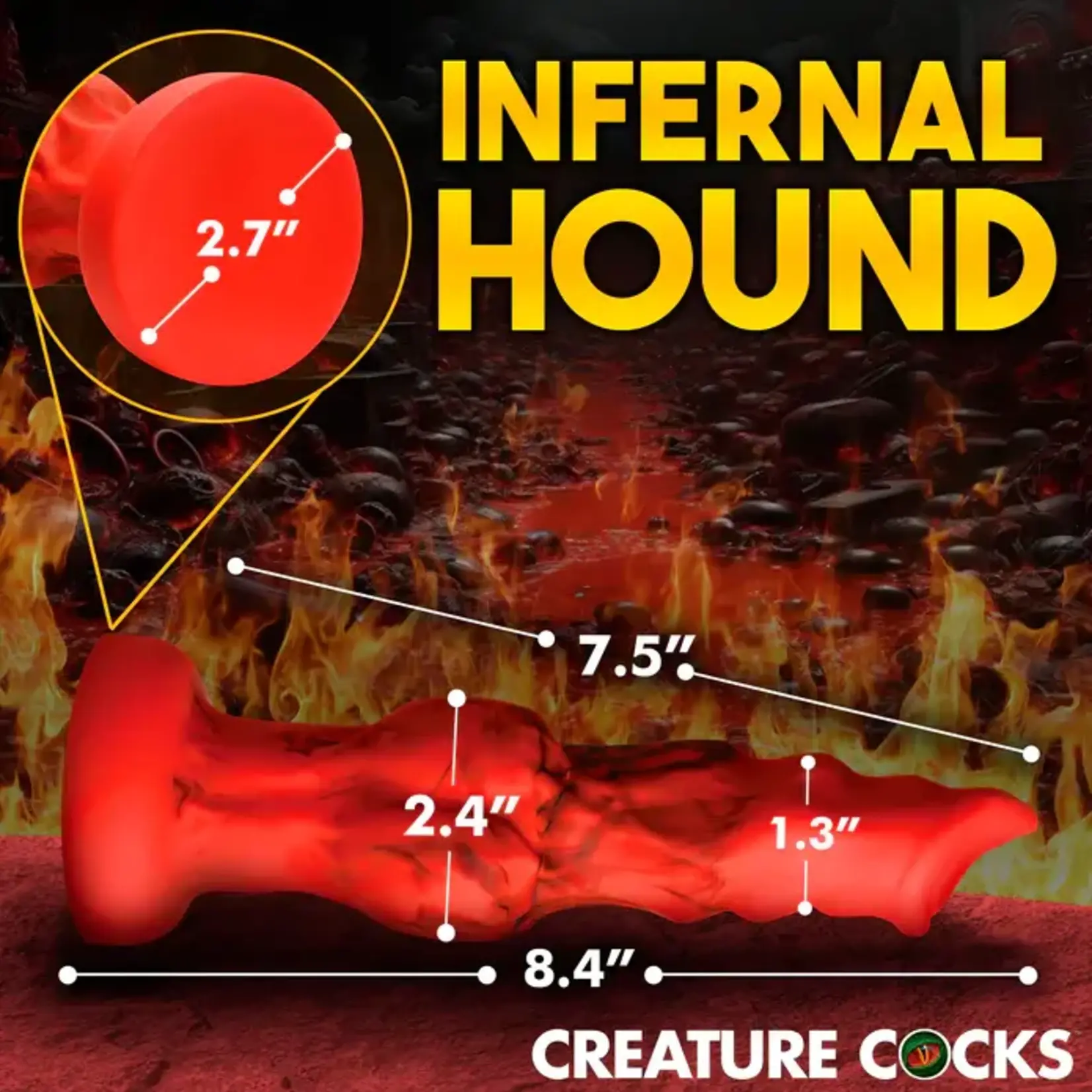 Creature Cocks Fire Hound Silicone Dildo - Medium - Red/Black