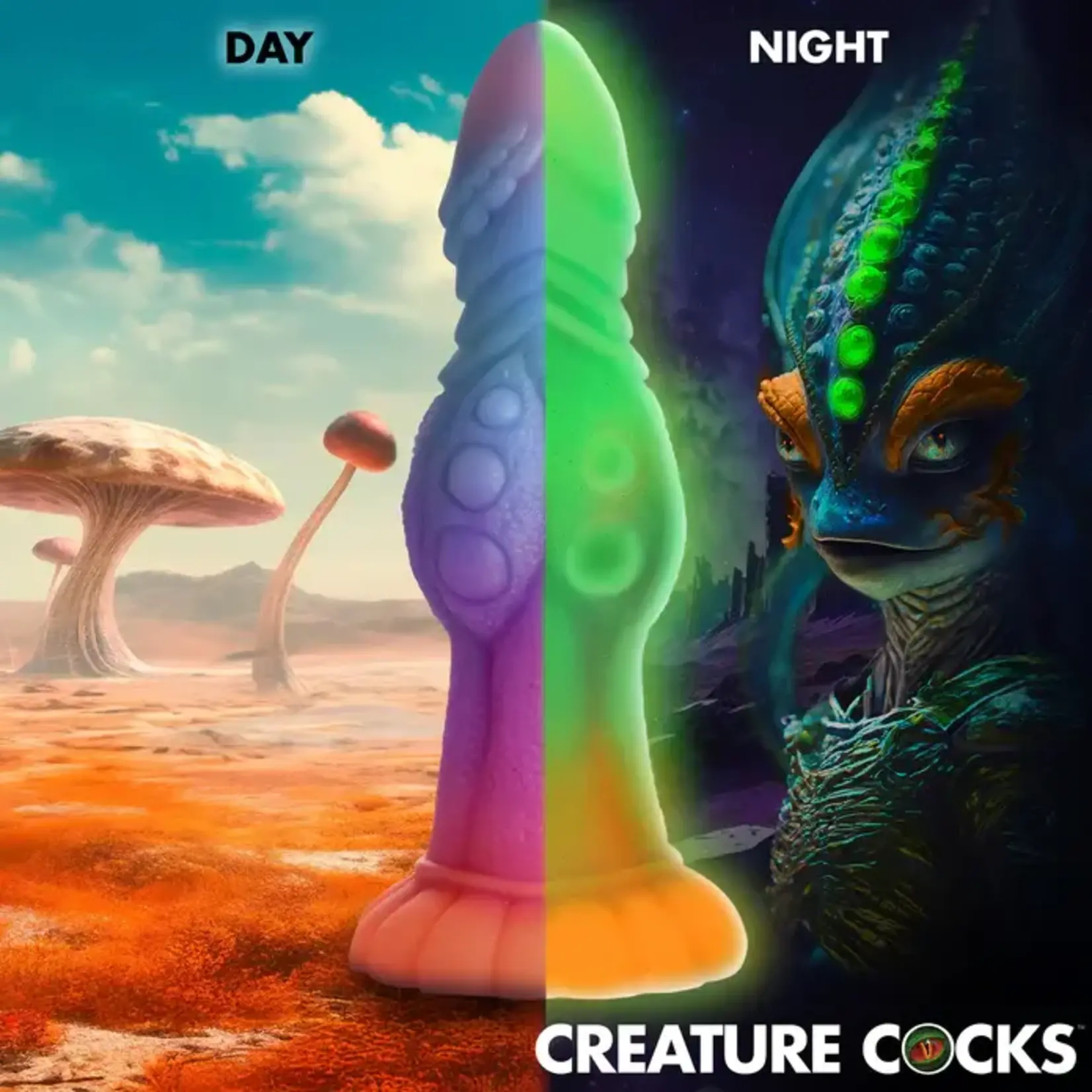 Creature Cocks Alien Invader Glow in the Dark Silicone Dildo - Multicolor